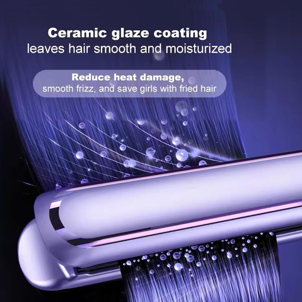 TERRIFI Professional Salon Hair Straightener Flat Iron, Suitable for Thick Curly Hair, Anti-Scald, Dual-Function Straightening and Curling, Ideal Gift for Women, Lovers, Friends (Purple)