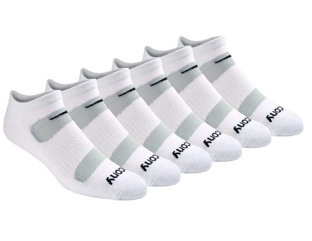 Saucony Men's RunDry Mesh Ventilating Comfort Fit Performance No-Show Socks, Available in M-XXL (6, 12, 18, White (6 Pairs), XX-Large - Medaid International