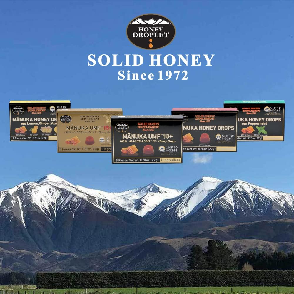 HONEY DROPLET] UMF™10+ (MG 261+) 100% Manuka Honey Drops, Truly Natural from New Zealand, 2 Premium Ingredient, 12 Packs (Ginger Flavor) - Medaid International