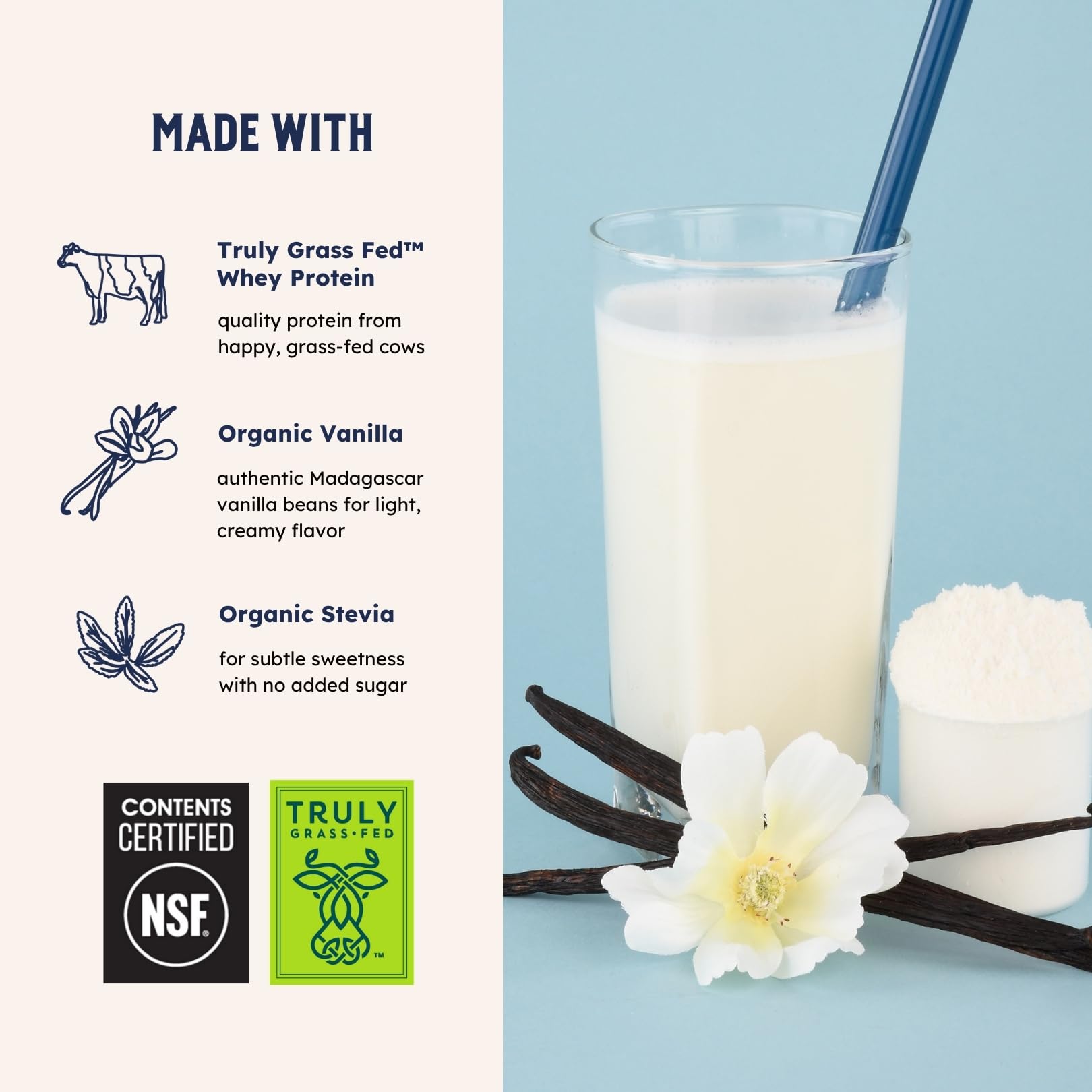 Earth Fed Muscle Whey Back Irish Grass Fed Whey Protein Isolate - NSF-Certified. No Artificial Ingredients, Soy Free, Gluten Free, Non-GMO and Hormone Free (2 Pound, 29 Servings, Vanilla) - Medaid International
