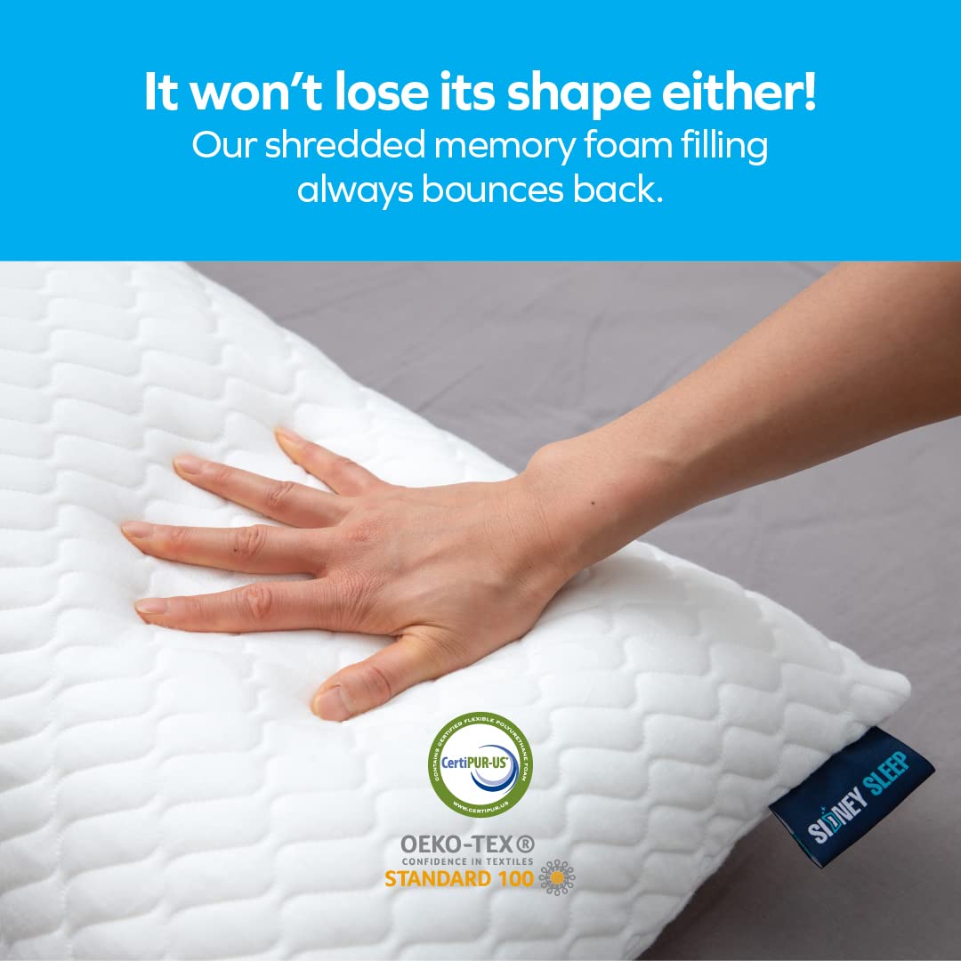 Sidney Sleep Pillow for Side and Back Sleepers - Comfort for Neck and Shoulder Pain - Adjustable Contour Fill - Queen Size - Extra Fill Included (White) - Medaid International