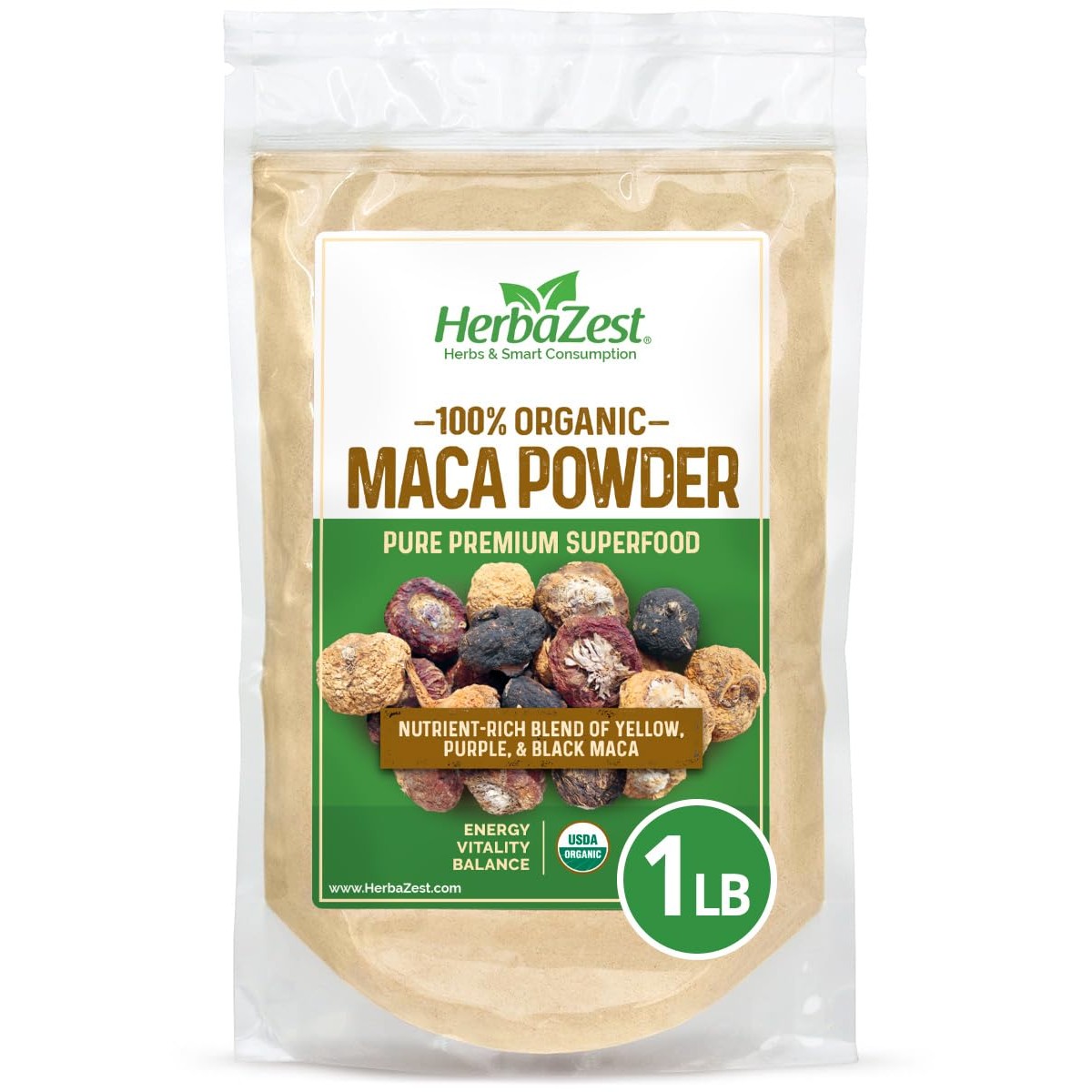 HerbaZest Maca Powder Organic – 1 LB – USDA Certified, Vegan & Gluten Free Superfood – Perfect for Smoothies, Juices, Baking, Yogurt & Cereal - Medaid International