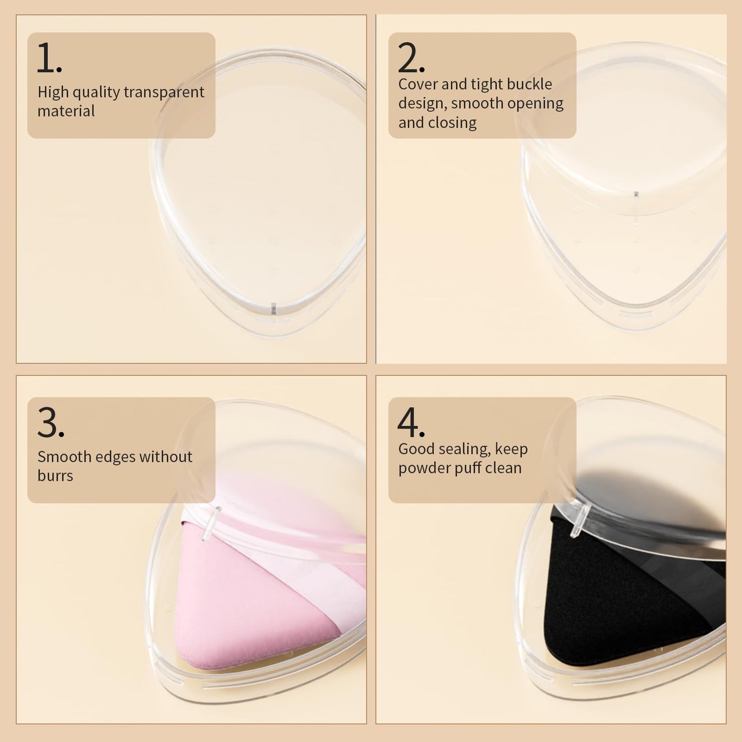 5 Pack Triangle Powder Puff Holders – Multifunctional Cosmetic Storage Case for Makeup Puffs, Beauty Blenders – No Sponge Included - Medaid International