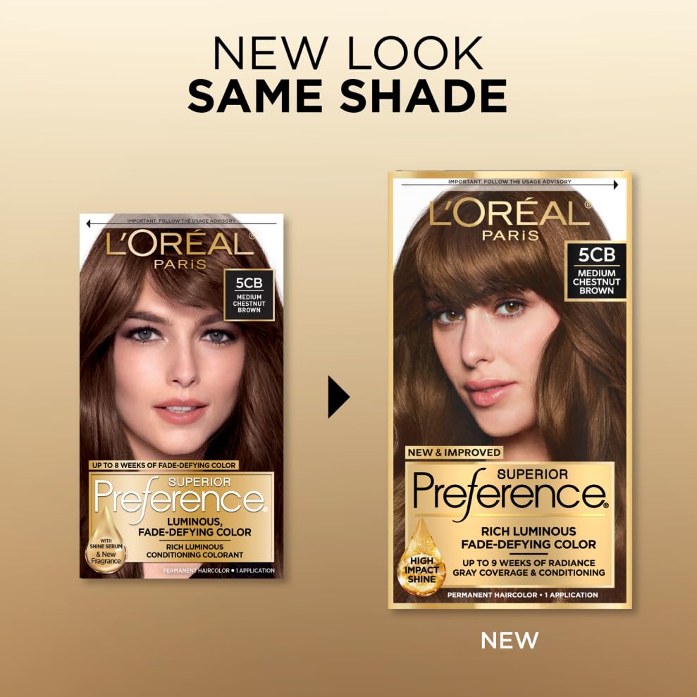 L'Oreal Paris Superior Preference Fade-Defying + Shine Permanent Hair Color, 5CB Medium Chestnut Brown, Pack of 1, Hair Dye - Medaid International
