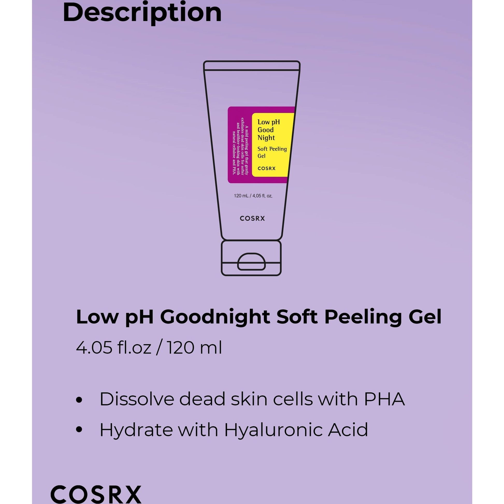 COSRX Low pH Good Night Soft Peeling Gel, 4.05 fl oz / 120ml, Mildly Exfoliating PHA For Sensitive Skin with Natural Cellulose, Radiating, Cleansing, Not Tested on Animals, Korean Skin Care - Medaid International