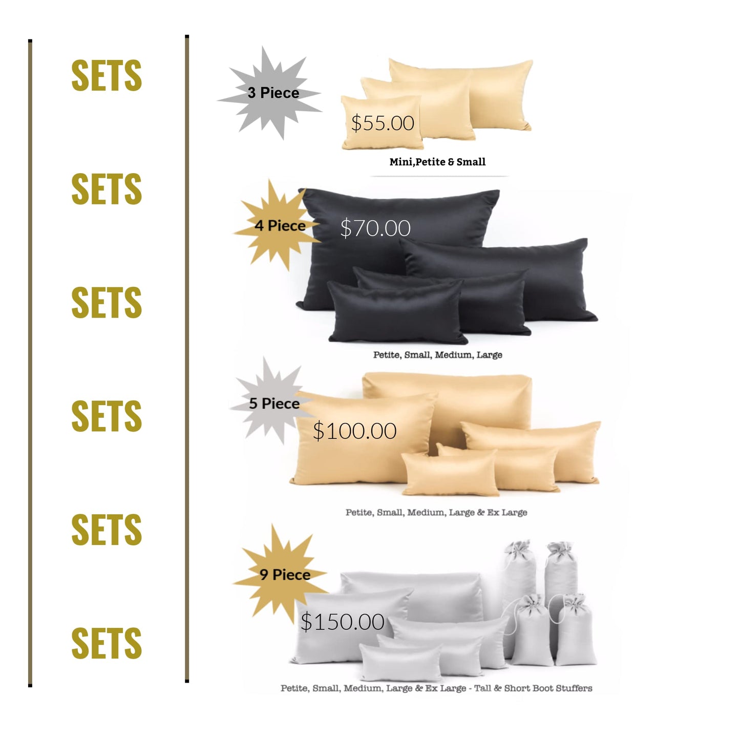 Purse Insert Pillows Set - Cushioned Handbag Fillers by Fabrinique - Starter Set of Indivdual Inserts - Prevents Creases and Damage (ice Grey, XXS-S, 3PC Set) - Medaid International