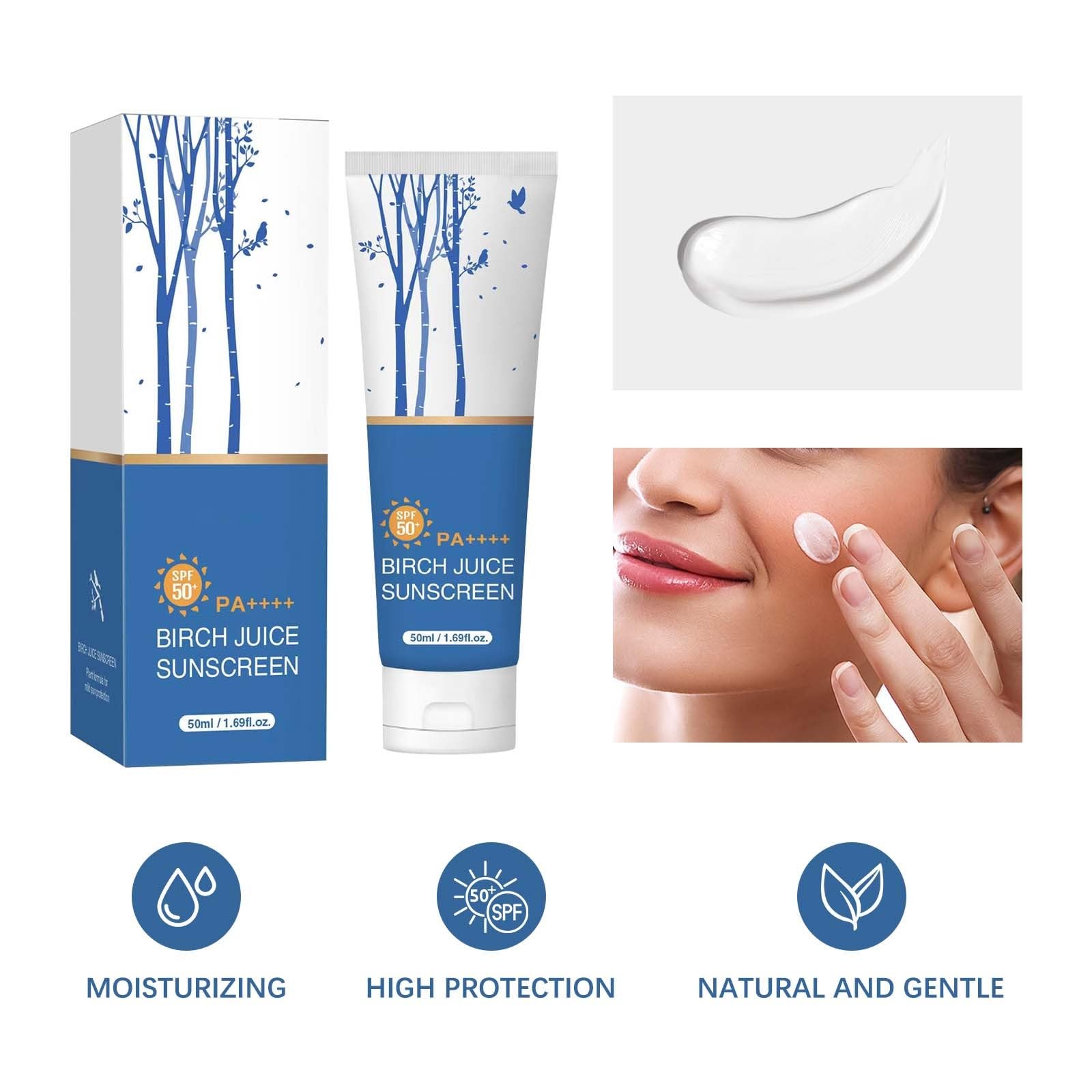 Birch Juice Moisturizing Sunscreen, UV LOCK SPF50 Broad Spectrum, Moist Essence Sunscreen for Face Korean Skincare, No White Cast, 1.69 Fl Oz (2) - Medaid International