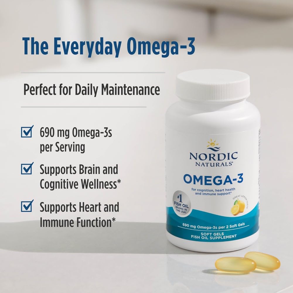 Nordic Naturals Omega-3, Lemon Flavor - 60 Soft Gels - 690 mg Omega-3 - Fish Oil - EPA & DHA - Immune Support, Brain & Heart Health, Optimal Wellness - Non-GMO - 30 Servings - Medaid International