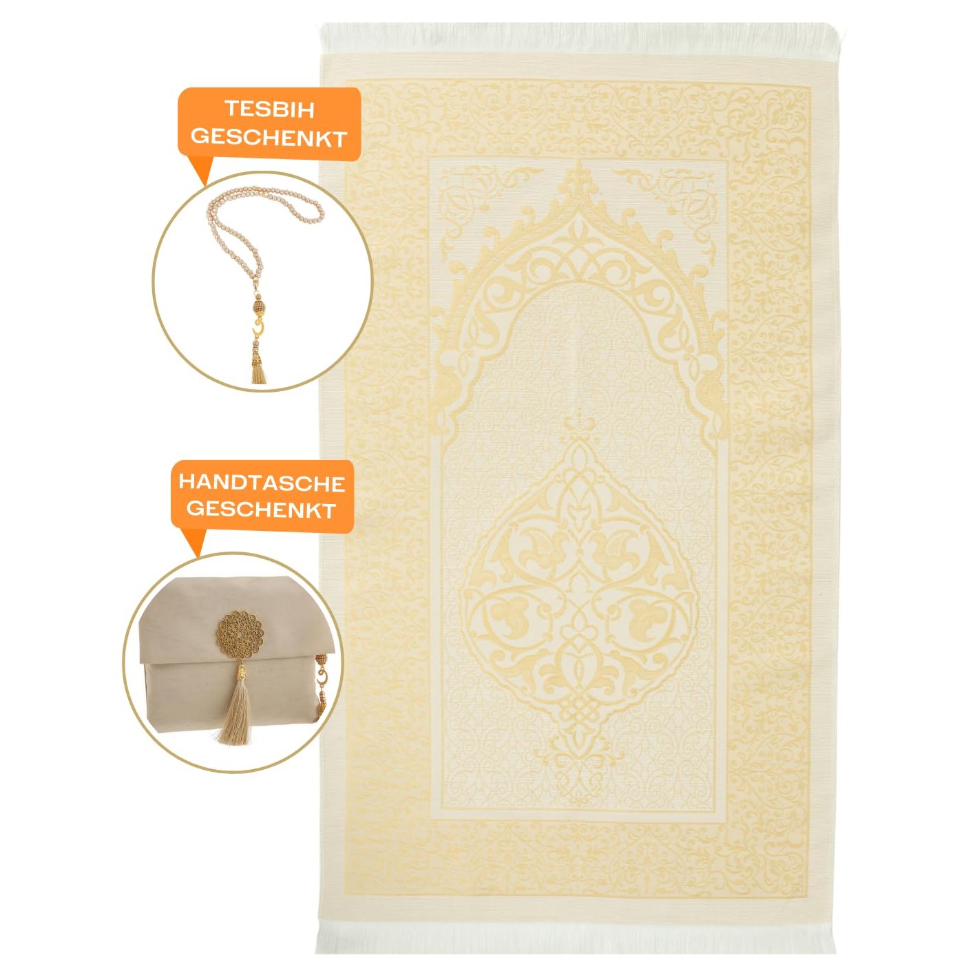 Prien Muslim Prayer Rug With Tasbih and Portable Bag, Muslim Gift For Women Men, Mubarak Islamic Box, Soft Mat Islam Gifts Set, Turkish Sajadah For Ramadan, Eid, Hajj, Travel, Pray (Brown) - Medaid International