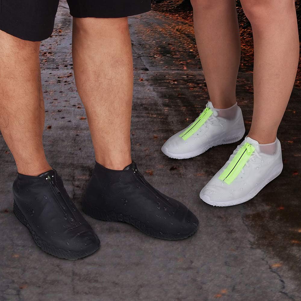 TERRIFI Silicone Waterproof Shoe Covers, Upgrade Reusable Overshoes with Zipper, Resistant Rain Boots Non-Slip Washable Protection for Women, Men (M (33-38cm), White)