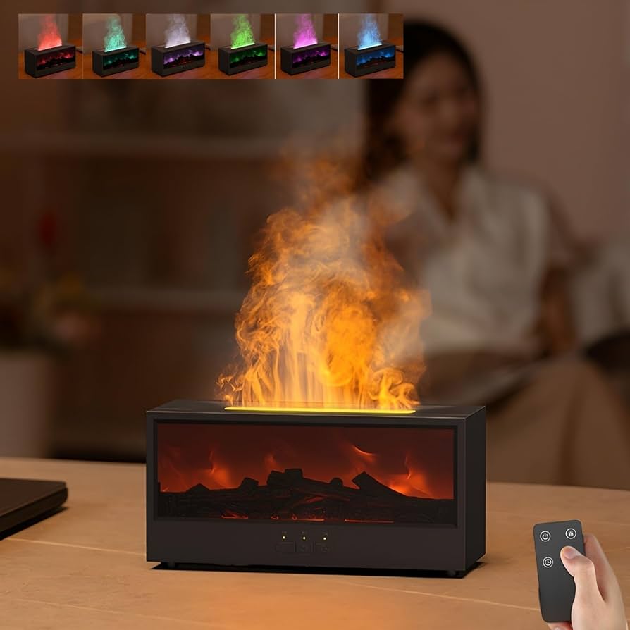 Fireplace Diffuser Flame Aroma Humidifier مرطب عطري بتصميم مدفأة
