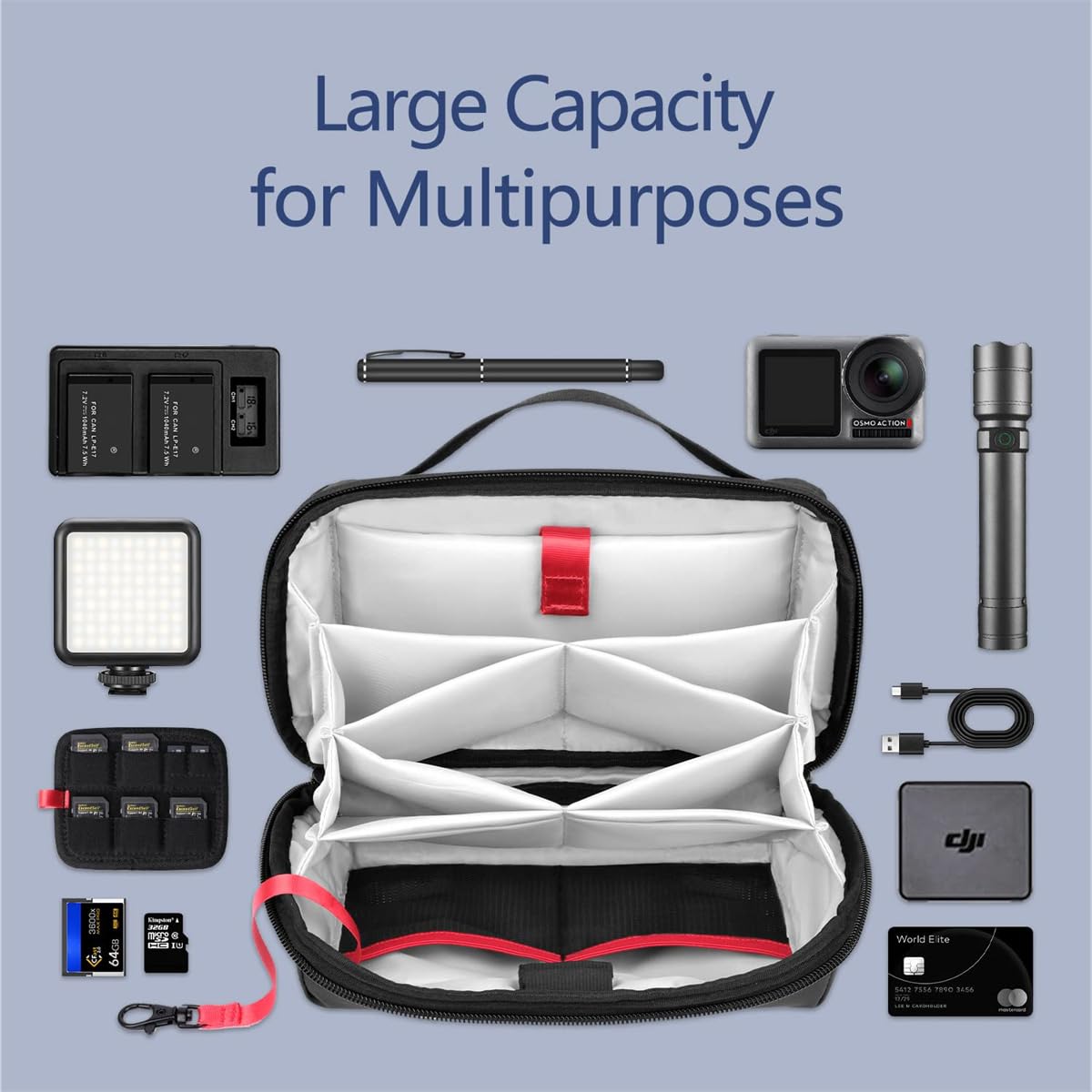 TERRIFI Electronics Organizer Travel Case - Waterproof Tech Pouch, Large Travel-Friendly Bag for Electronic Accessories, Cable, Cord, Charger, Phone - Ideal Tech Organizer for On-the-Go