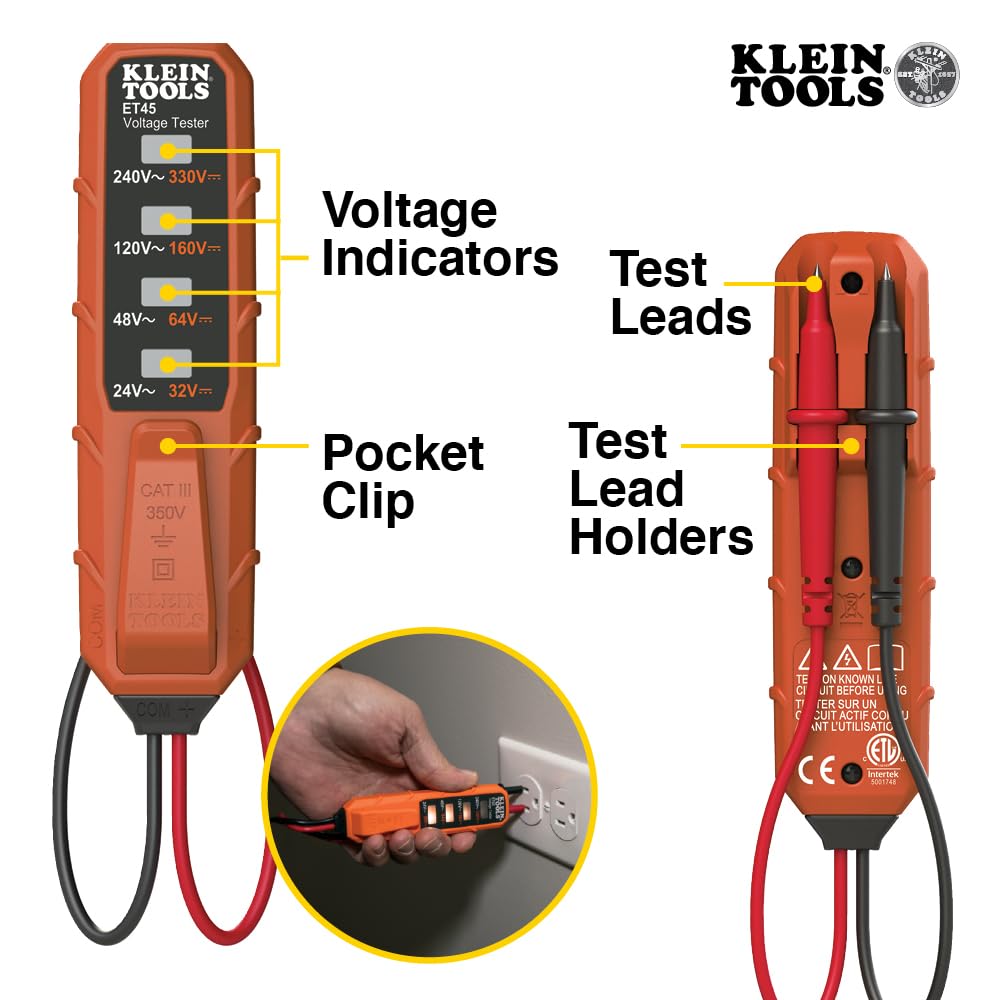 Klein Tools NCVT3PKIT Electrical Test Kit, Dual-Range Non-Contact Voltage Tester with Flashlight, AC/DC Voltage Tester - Medaid International