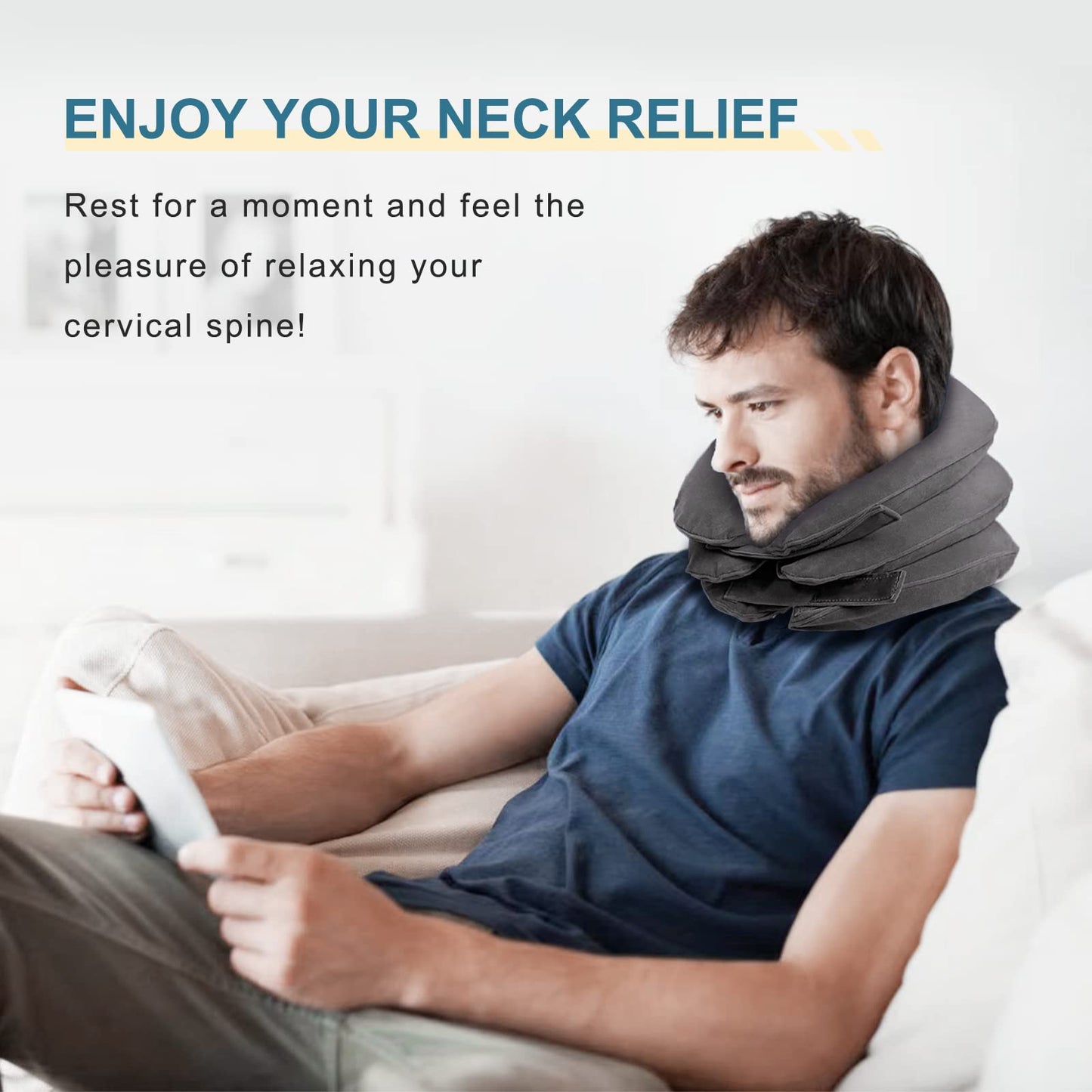 Pogcay Cervical Neck Traction Device, Neck Stretcher, Neck Traction Device for Neck Pain Relief, Cervical Neck Traction Device, Inflatable Neck Brace & Neck Decompression(Gray) - Medaid International