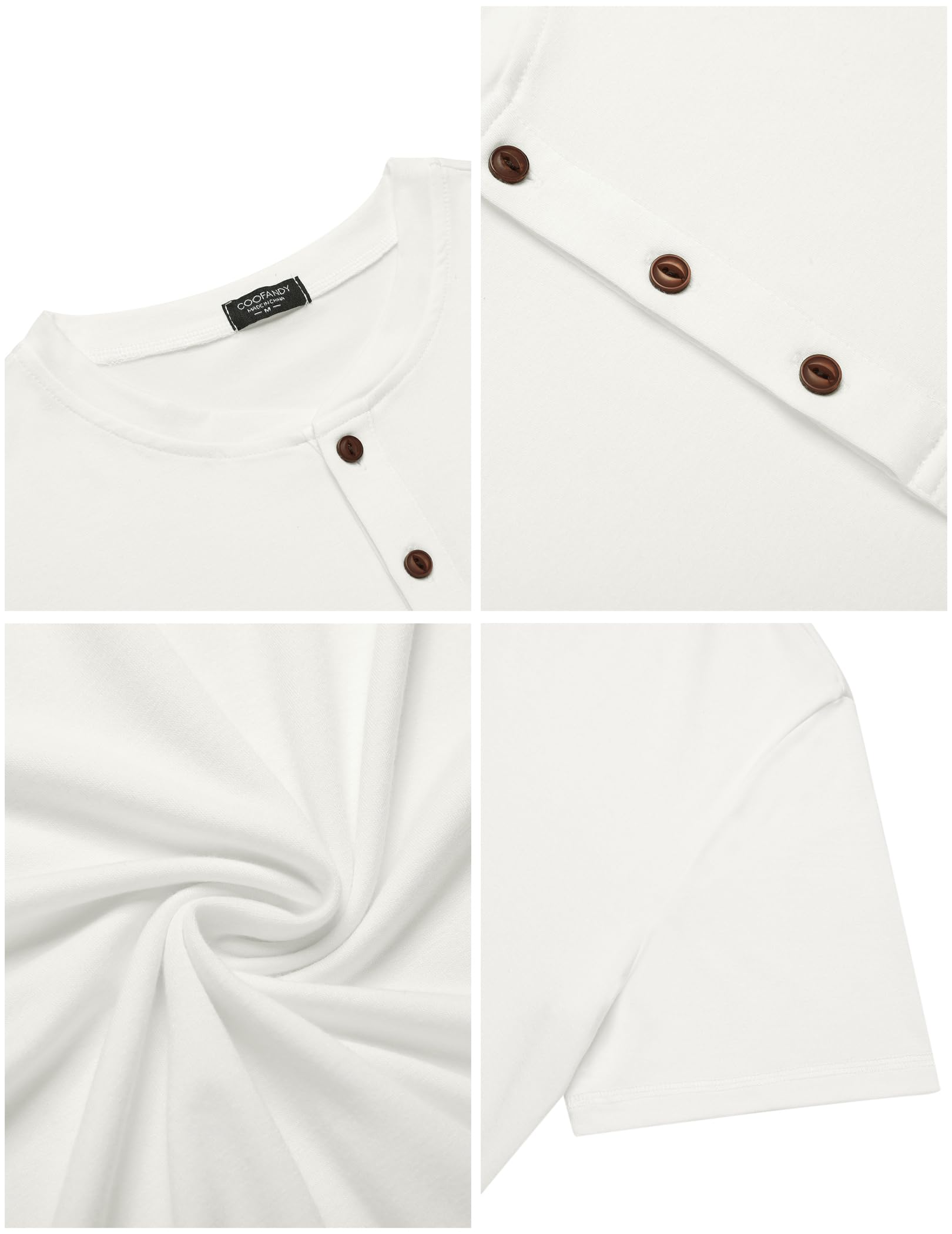 COOFANDY Men's Henley Shirts Short Sleeve Casual Summer Fashion Shirts Solid Button T Shirts White - Medaid International