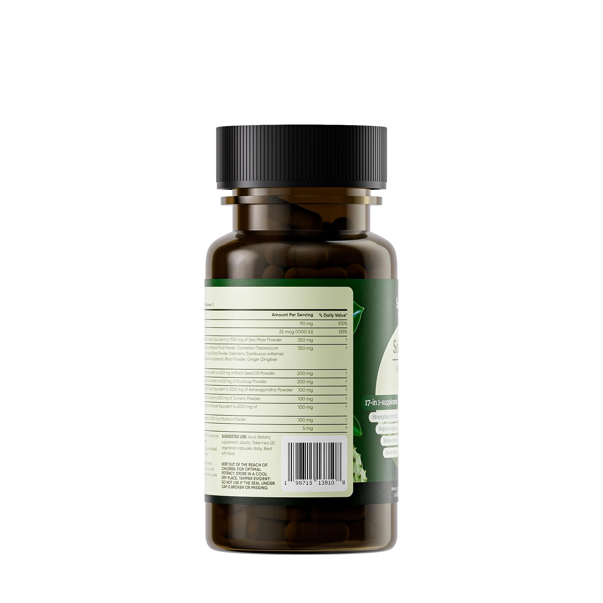 Serene Herbs 17-in-1 Sea Moss Capsules with Irish Seamoss, Black Seed Oil, Ashwagandha, Turmeric & Bladderwrack - Advanced Immunity, Energy & Gut Support - Natural Herbal Supplement - 60 Count - Medaid International