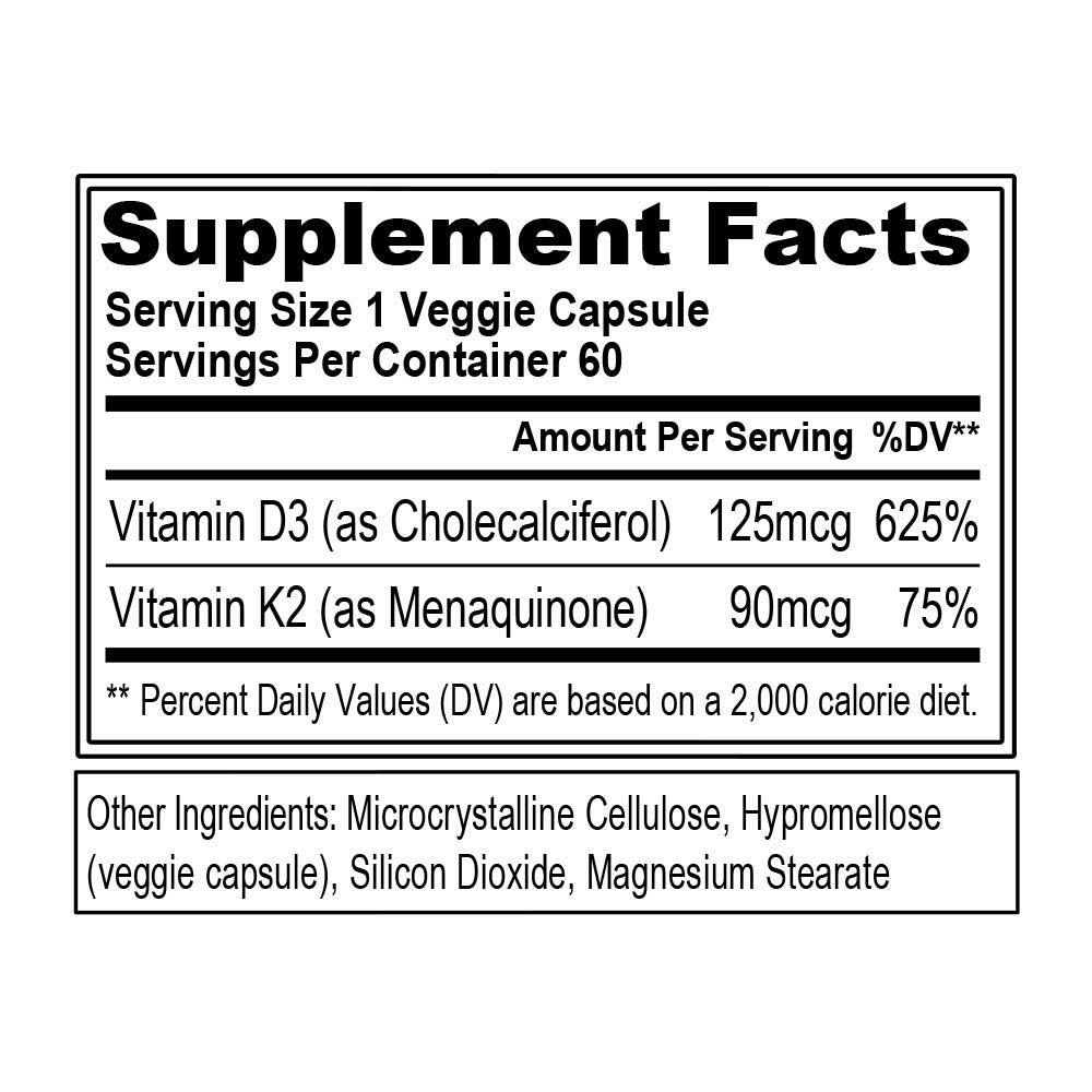 EVL Vitamin D3+K2, 60 Veggie Capsules‏