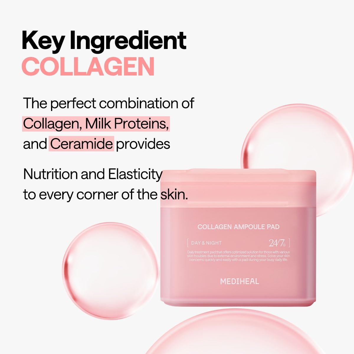 MEDIHEAL Toner Pads [Collagen] - Ampoule Toner Pad with Collagen & Ceramide - Skin Firming & Restore Elasticity & Deep Hydration - Tighten Wrinkles & Lines - Vegan Moisturizing Fabric (100 Count) - Medaid International