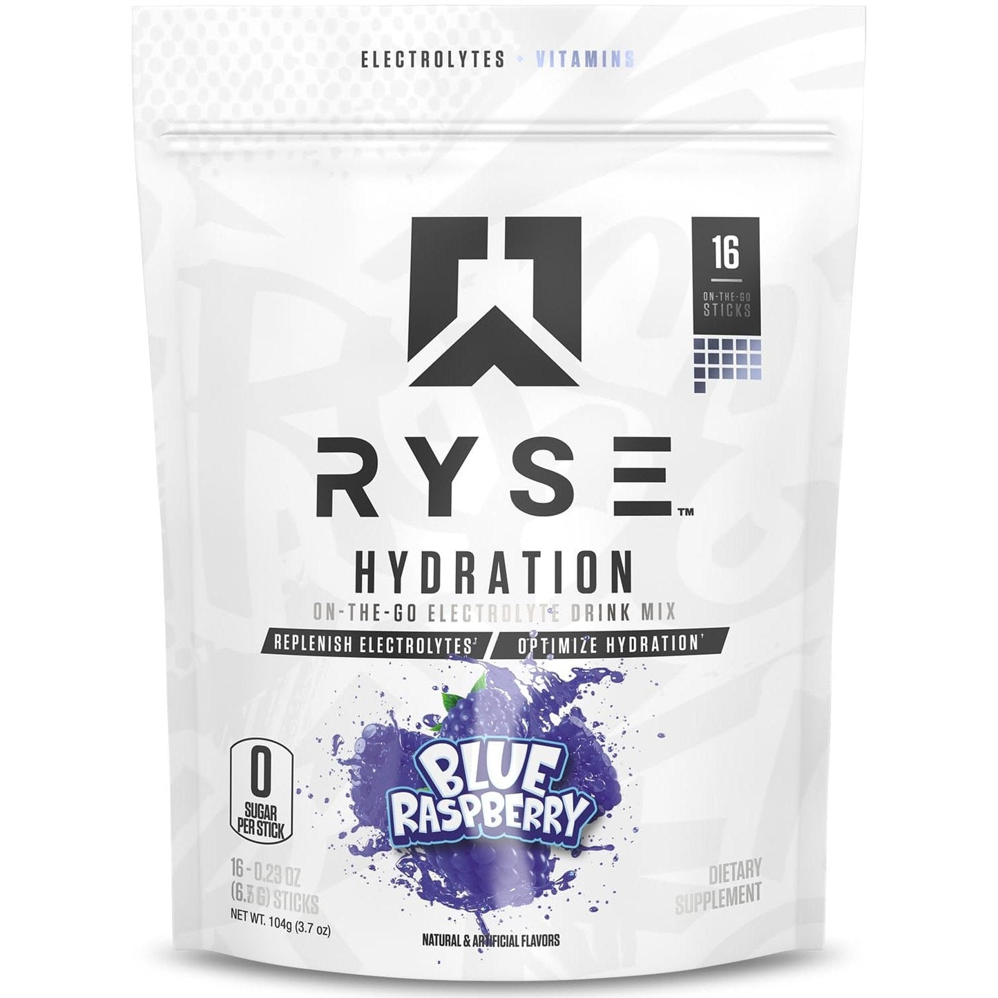 RYSE Hydration Electrolyte Powder Drink Mix Packets - Blue Raspberry - Sugar-Free Full Spectrum Electrolytes with Essential Vitamins, Taurine and Choline for Rehydration - 16 Serving Sticks - Medaid International