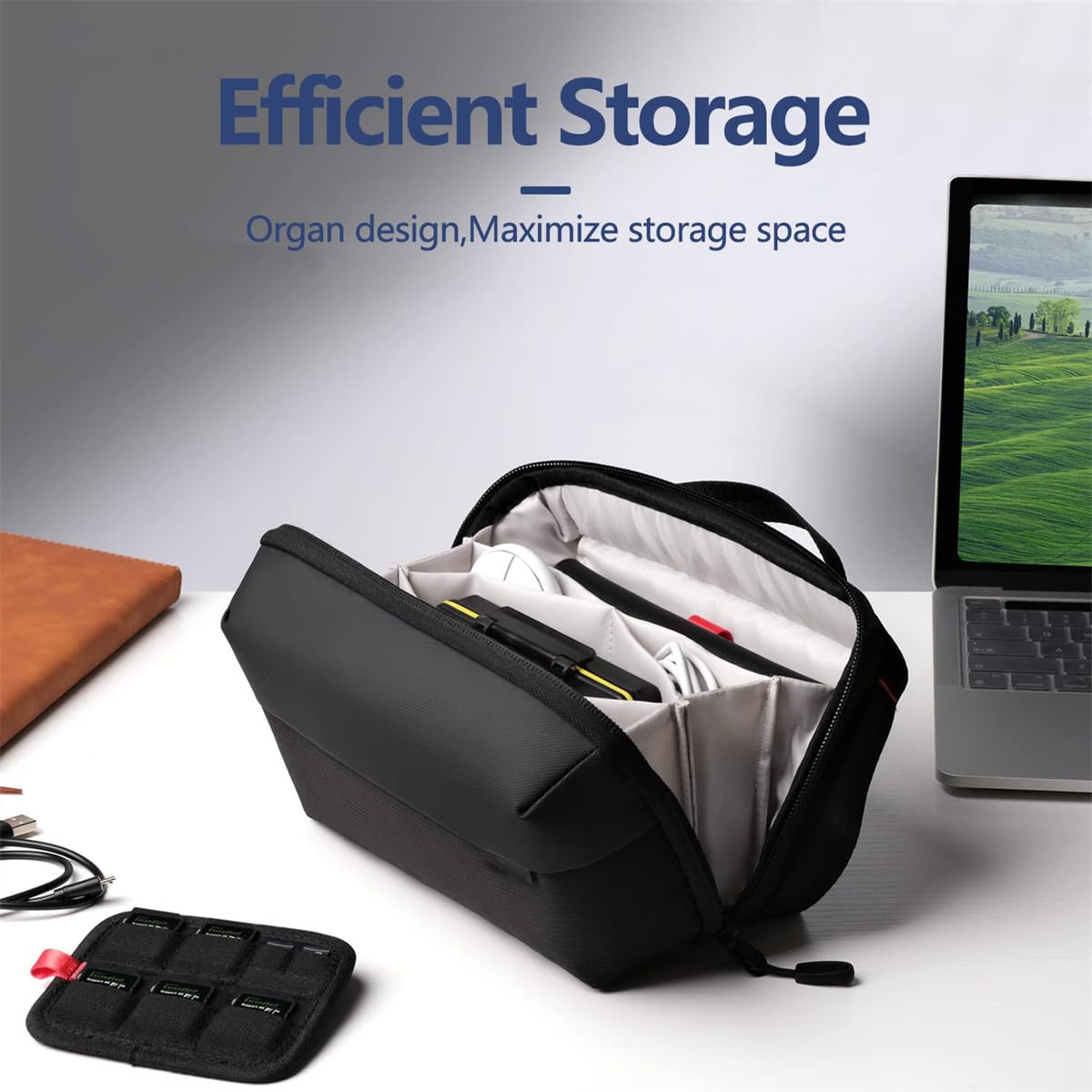 TERRIFI Electronics Organizer Travel Case - Waterproof Tech Pouch, Large Travel-Friendly Bag for Electronic Accessories, Cable, Cord, Charger, Phone - Ideal Tech Organizer for On-the-Go