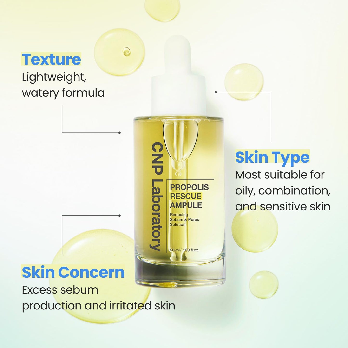 CNP Rescue+Propolis Serum - Redness Relief Serum with Niacinamide & IP-BHA, Soothing, Hydrating, Minimizing Pores, for Oily & Sensitive Skin, Lightweight Essence for Glass Skin, Korean Skin Care - Medaid International