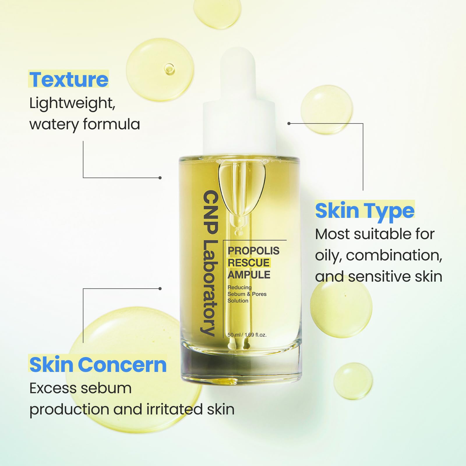 CNP Rescue+Propolis Serum - Redness Relief Serum with Niacinamide & IP-BHA, Soothing, Hydrating, Minimizing Pores, for Oily & Sensitive Skin, Lightweight Essence for Glass Skin, Korean Skin Care - Medaid International