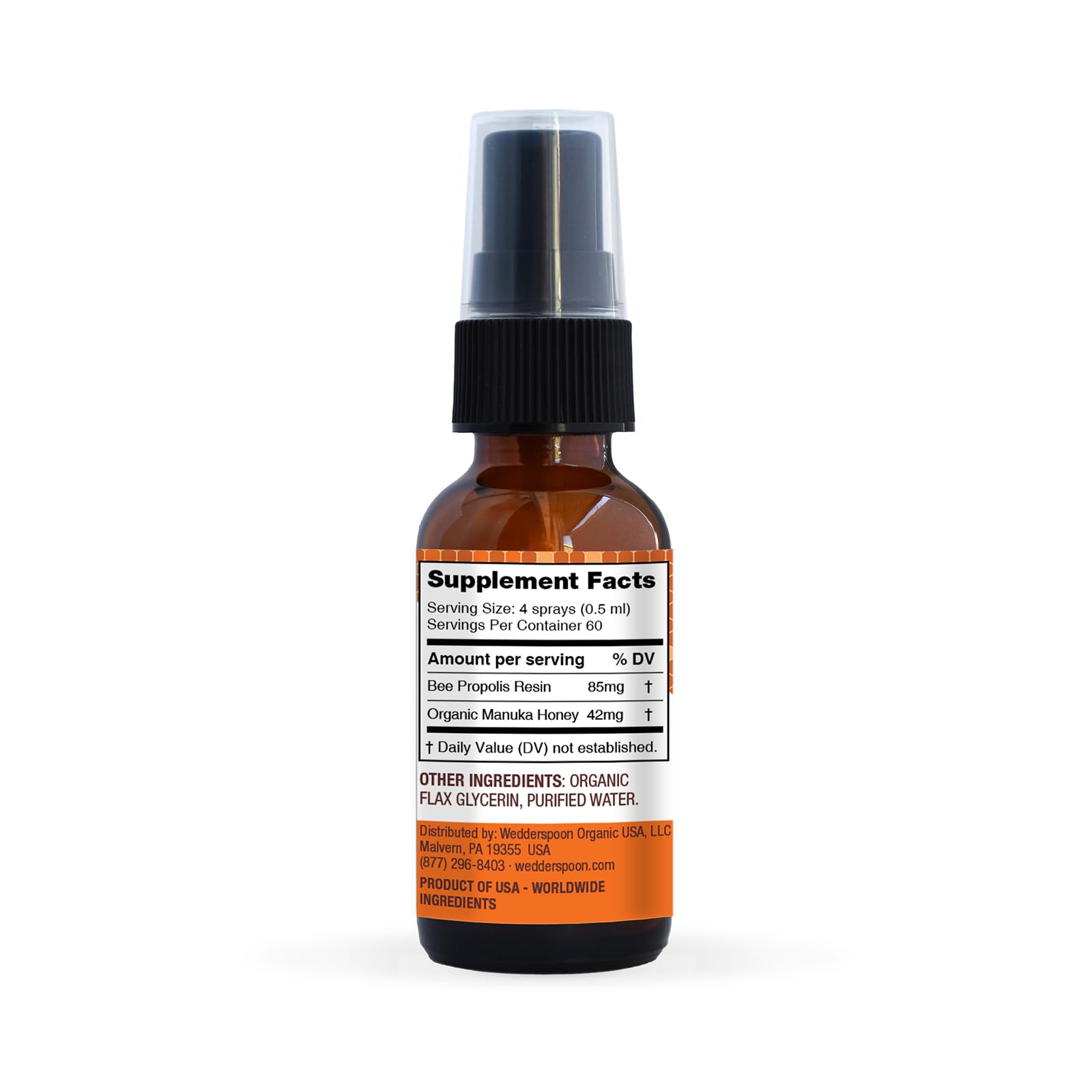 Wedderspoon Propolis and Manuka Honey Throat Spray, Original Honey, 1 Fl Oz (Pack of 1), Sore Throat Relief, Natural Immune Support - Medaid International