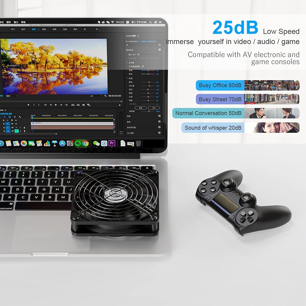 TERRIFI PC Fans 120mm 5V Cooling Fan 3-Degree Speed Switch Portable Home Office Fans Metal USB Powered Cooling Fan for Laptop/TV Box/AV cabint/PS4/Router (120 mm)