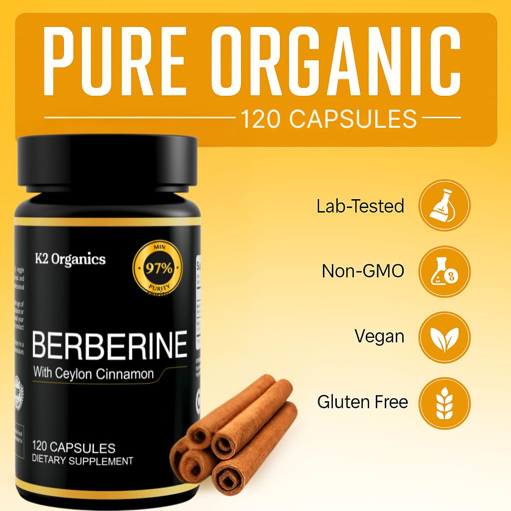 Berberine with Ceylon Cinnamon 1200mg – 97% Purity- Non-GMO, Gluten-Free, Lab-Tested Vegan Berberine Supplement (120 Count) - Medaid International