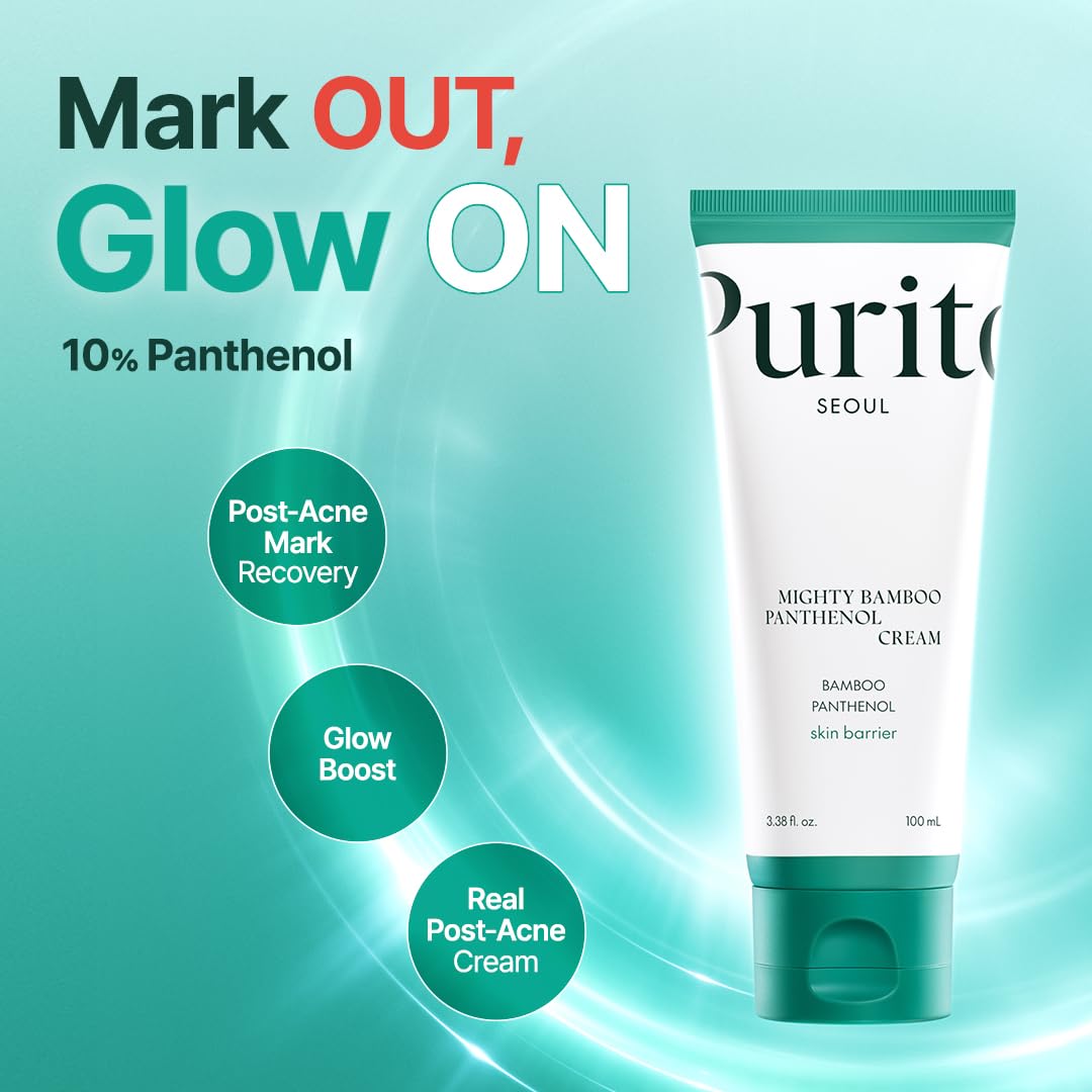 PURITO Post-Acne Moisturizer, Recovery & Glow Boost, Silicone-Free, Non-Comedogenic, Vegan, Korean Skincare, Mighty Bamboo Panthenol Cream, 3.38 fl oz / 100ml - Medaid International