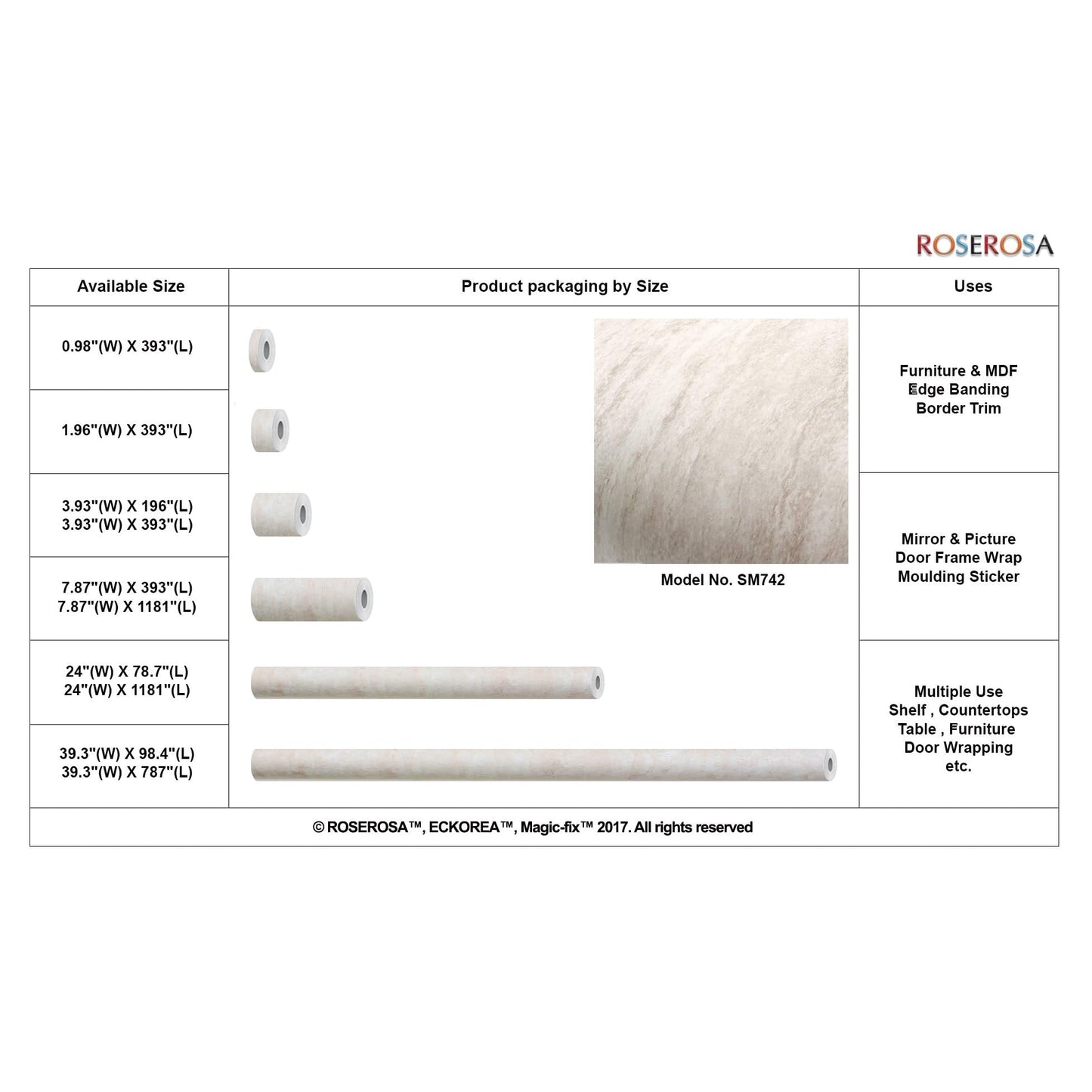 ROSEROSA Peel and Stick PVC Faux Marble Self-Adhesive Wallpaper Covering Counter Top Shelf Liner SM742 (2.00 Feet X 6.56 Feet) - Medaid International