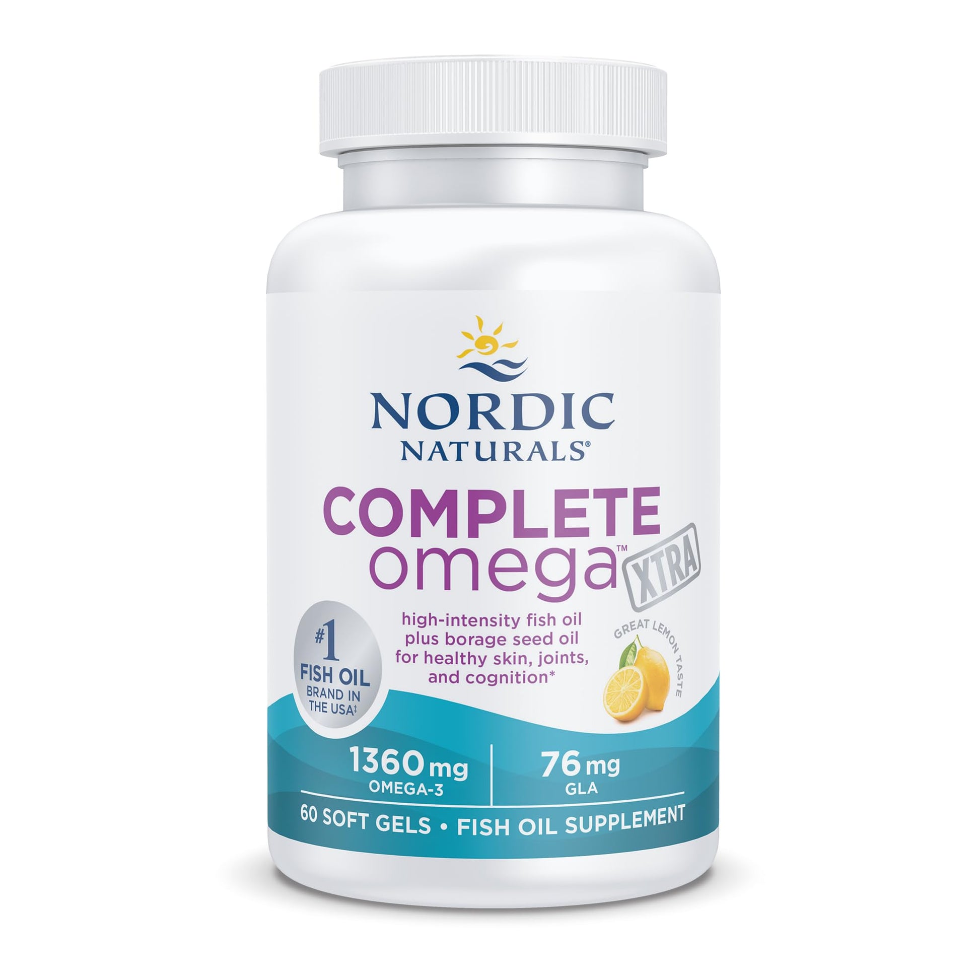 Nordic Naturals Complete Omega Xtra, Lemon - 60 Soft Gels - 1360 mg Omega-3 + 76 mg GLA - Healthy Skin - Cognition - Non-GMO - 30 Servings - Medaid International