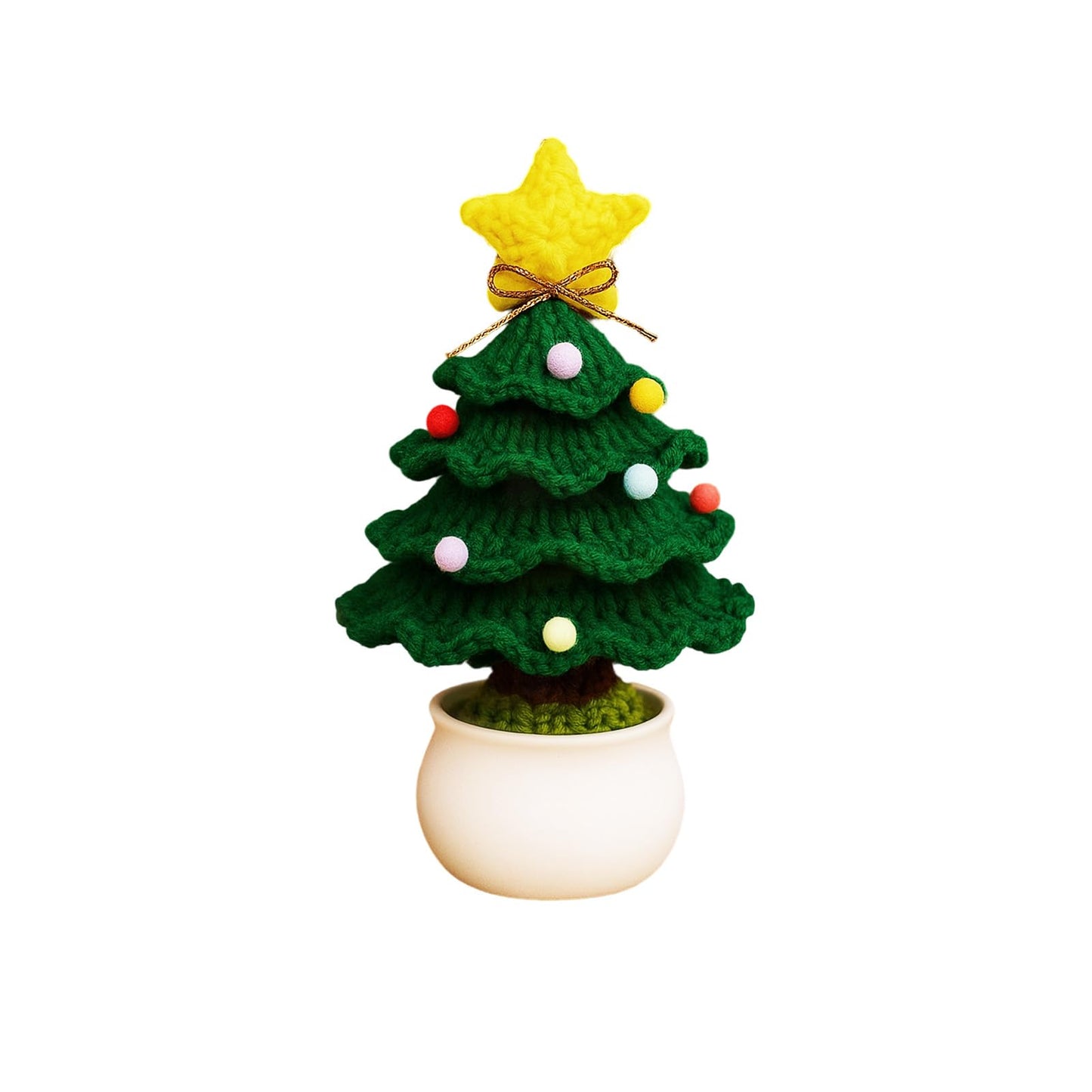 Crochet Christmas Tree Potted Plant - for Christmas Decor, Mini Knitted Decor for Home/Office, Gradient Yellow - Medaid International