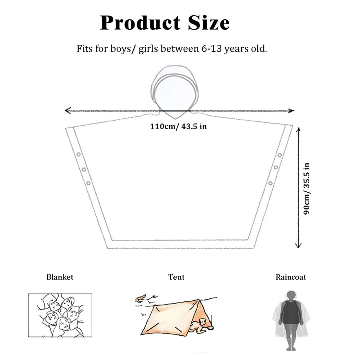 Rain Poncho for Kids, [2 Pack] EVA Kids Raincoat Reusable Rain Coat Jacket for Kids, Boys, and Girls 6-13 Years Old