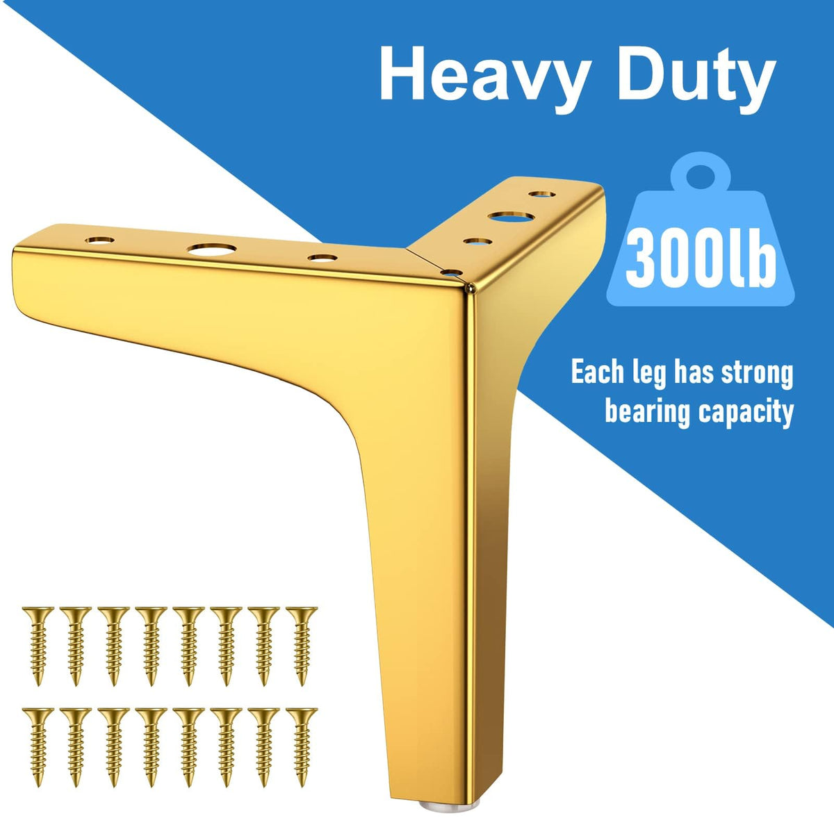 KASTWAVE Furniture Legs, 17cm Heavy Duty Furniture Metal Table Legs with Screws & Protector Feet for Cabinet, Wardrobe, TV Cabinets, Drawers, Nightstand (4 Pcs, Gold)