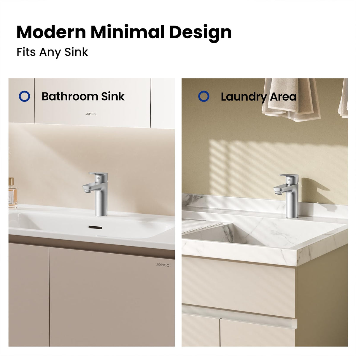 JOMOO Basin Faucet, 304 Stainless Steel Bathroom Sink Faucet with Aerated Flow, Single Handle Hot & Cold Water Mixer Tap, Anti-Leak Lead-Free Lavatory Vanity Tap, Brushed Finshed