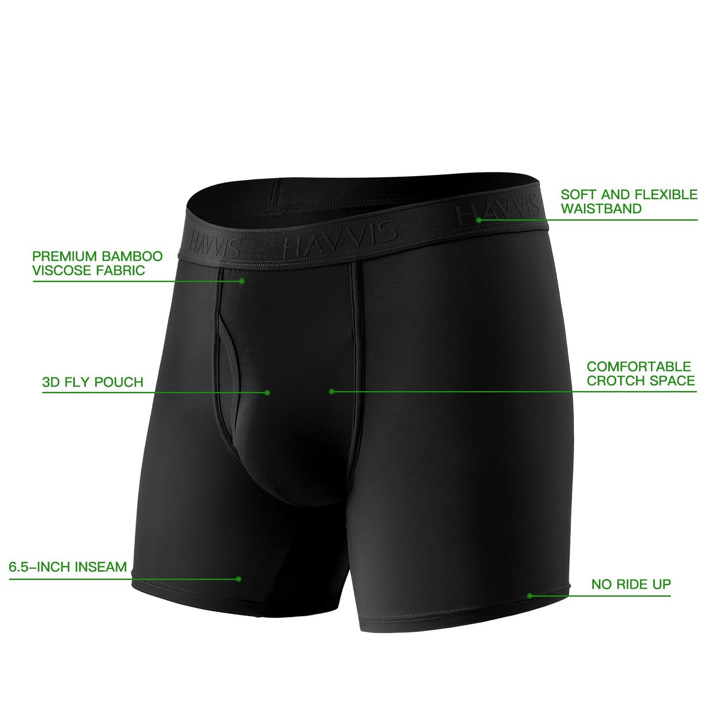 HAVVIS Men's Performance Underwear Boxer Briefs Soft Comfortable Bamboo Viscose Underwear for Men Multipack (XXL, Boxer Briefs : C05-6 Pack - Black) - Medaid International
