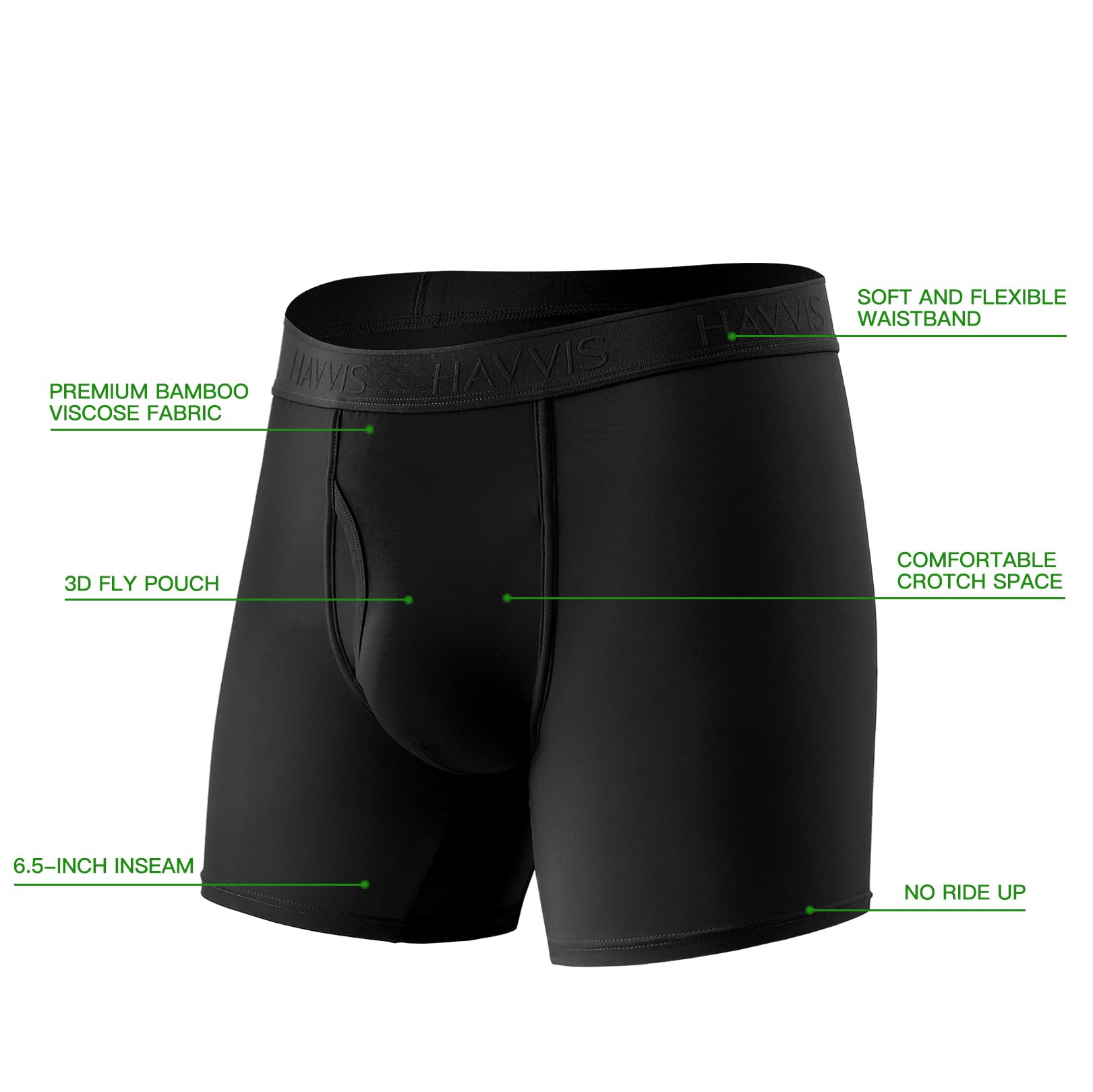 HAVVIS Men's Performance Underwear Boxer Briefs Soft Comfortable Bamboo Viscose Underwear for Men Multipack (XXL, Boxer Briefs : C05-6 Pack - Black) - Medaid International