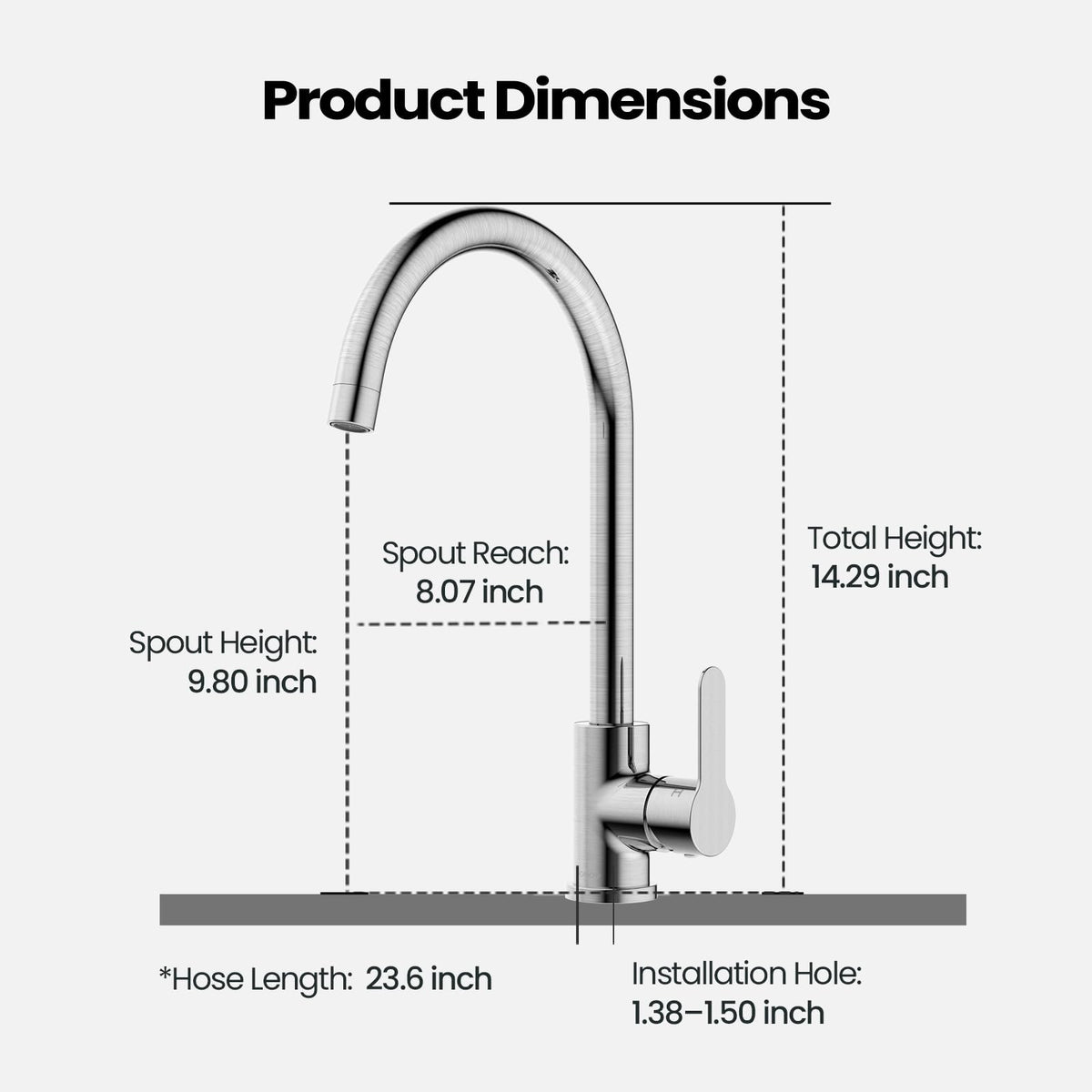 JOMOO Kitchen Faucet, 304 Stainless Steel High Arc 360° Swivel Spout, Single Handle Hot & Cold Mixer Tap, Easy-Clean Brushed Finish, Ceramic Disc Valve, 2 Stainless Steel Braided Hoses