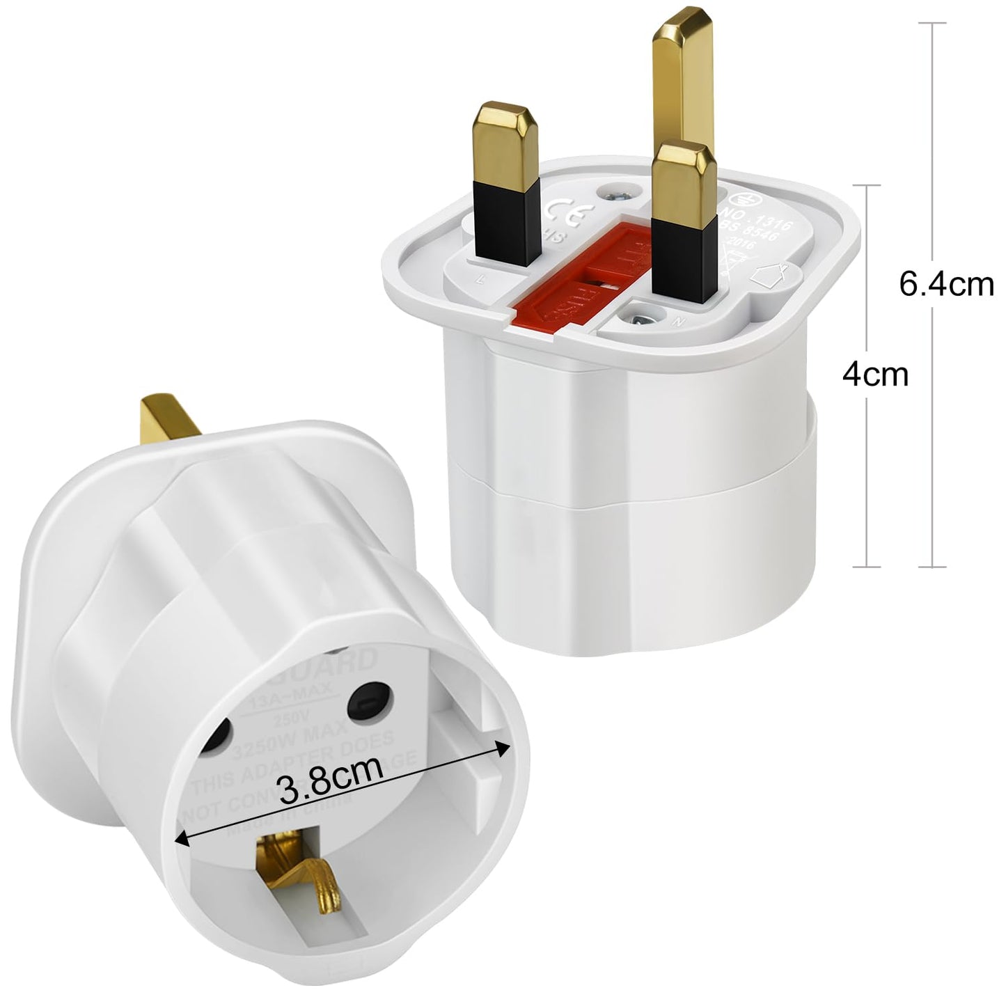 VGUARD Plug Adapter, 3 Pack EU to UK, White, for Travel from France, Italy, Spain, Germany to UK - Medaid International