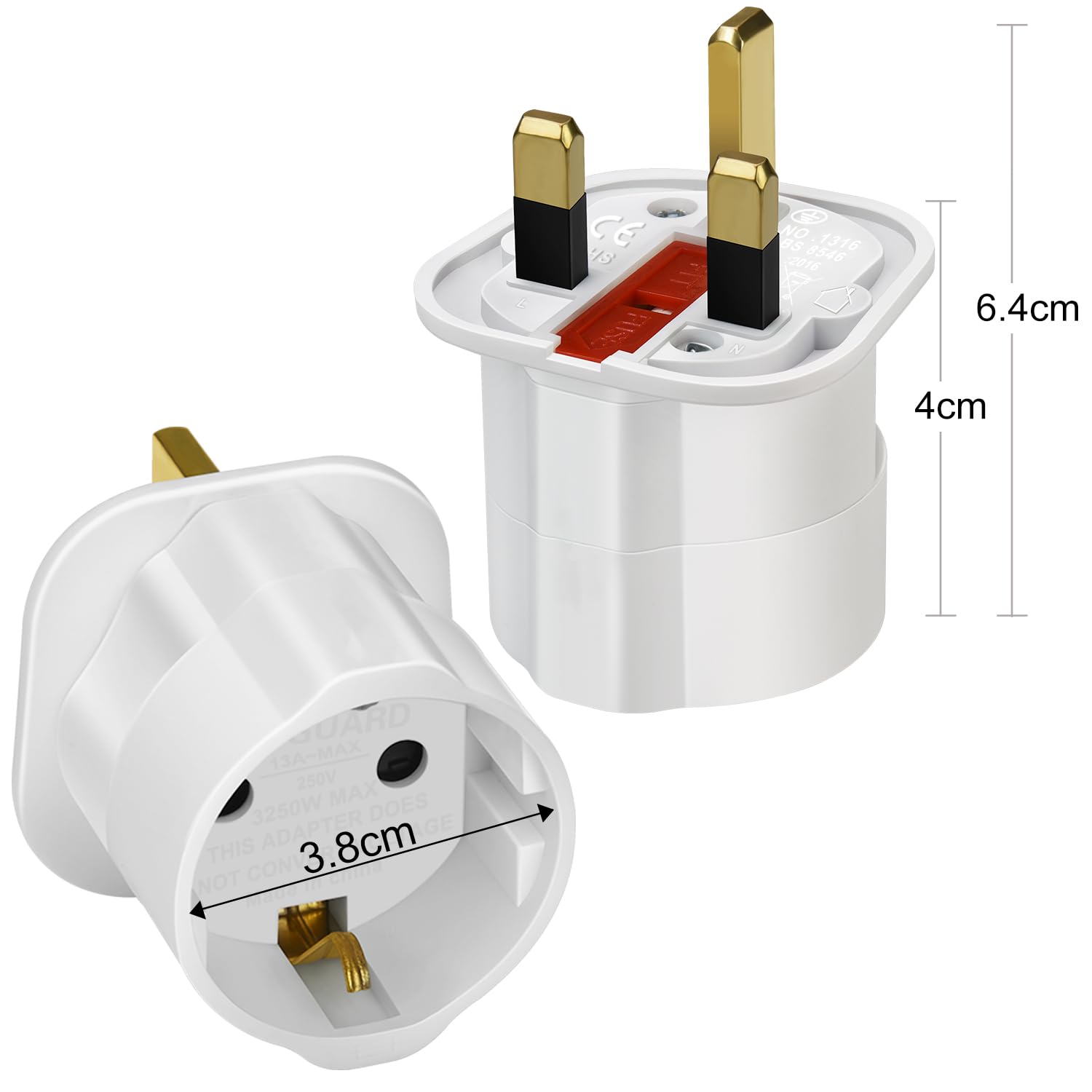 VGUARD Plug Adapter, 3 Pack EU to UK, White, for Travel from France, Italy, Spain, Germany to UK - Medaid International