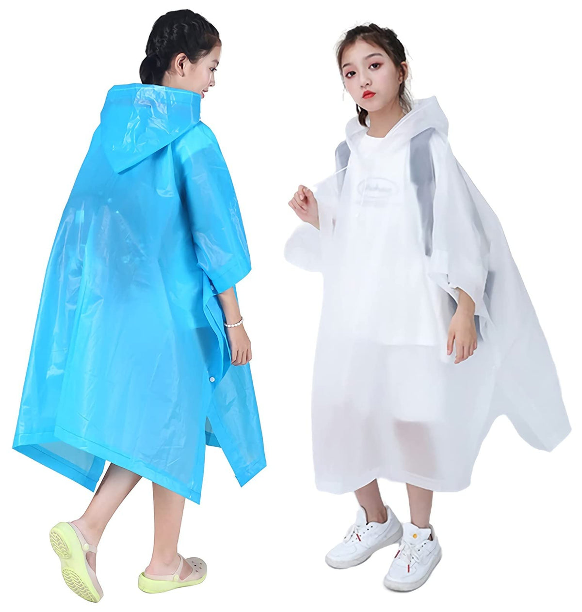 Rain Poncho for Kids, [2 Pack] EVA Kids Raincoat Reusable Rain Coat Jacket for Kids, Boys, and Girls 6-13 Years Old
