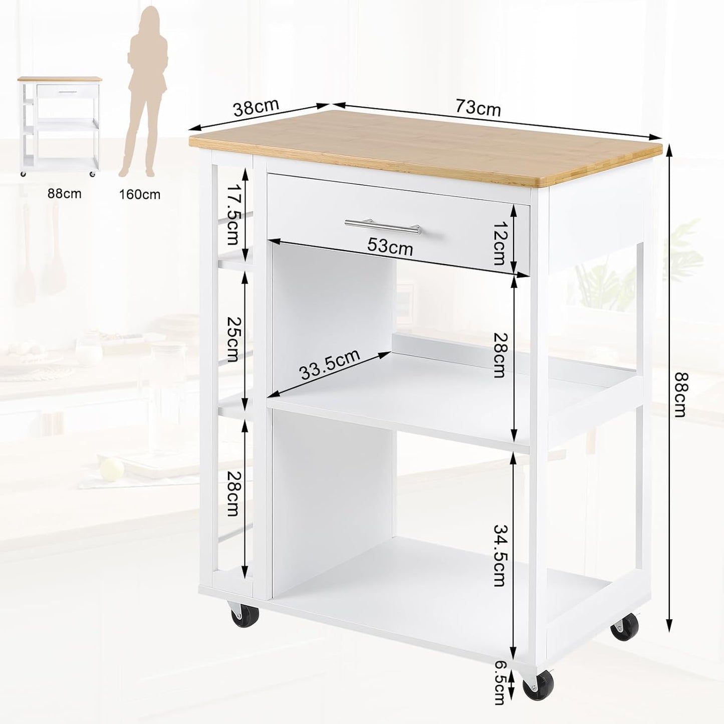 WOLTU Kitchen trolley with worktop RW051EIW