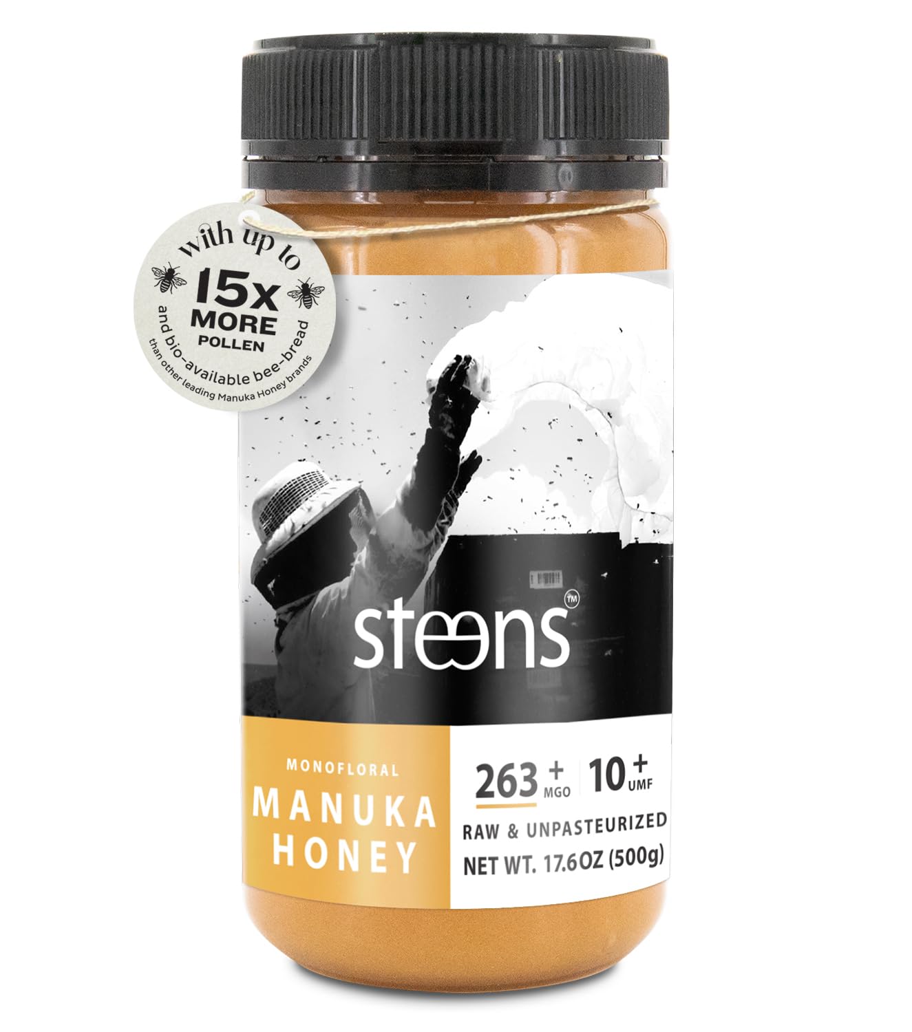 Steens Manuka Honey - MGO 263+ - Pure & Raw 100% Certified UMF 10+ Manuka Honey - Bottled and Sealed in New Zealand - 17.6 oz Jar… - Medaid International