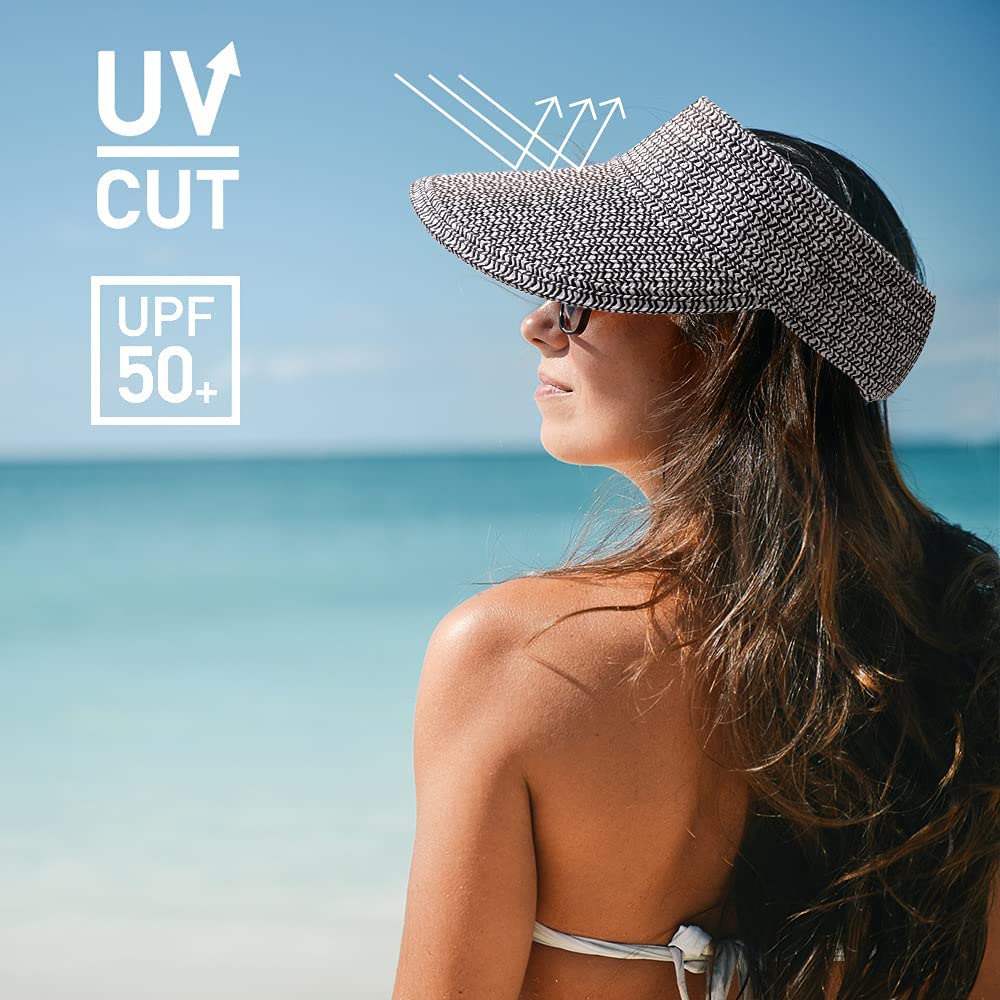KASTWAVE Summer Visors Women Summer Sun Hat Lady's Portable Beach Visor Bowknot Straw Hat