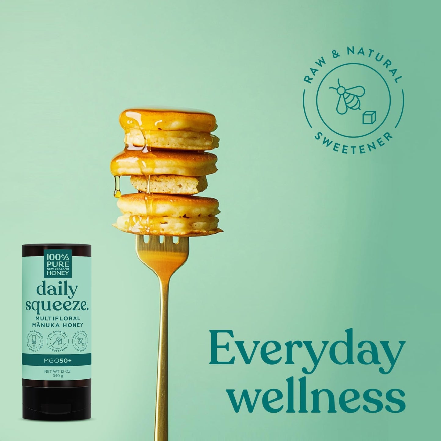 Manuka Honey New Zealand - MGO 50+ Multifloral 100% Pure New Zealand Mānuka Squeezy Honey, Raw Mānuka Honey, 12 Ounce - Medaid International