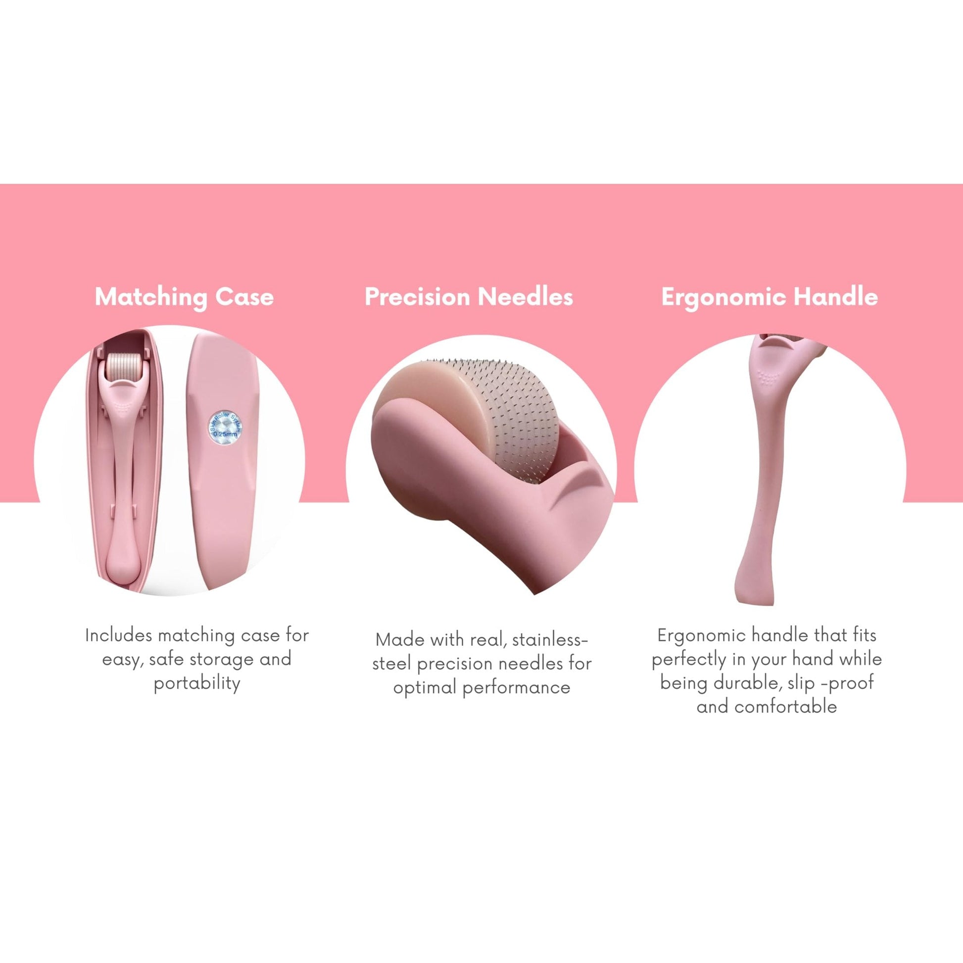 540 Stainless Steel Micropoint Derma Roller – Microneedling Roller for Face, Scalp & Beard – Skin Care Tool for Collagen Boost, Wrinkles & Hair Growth – Storage Case Included (Matte Baby Pink) - Medaid International