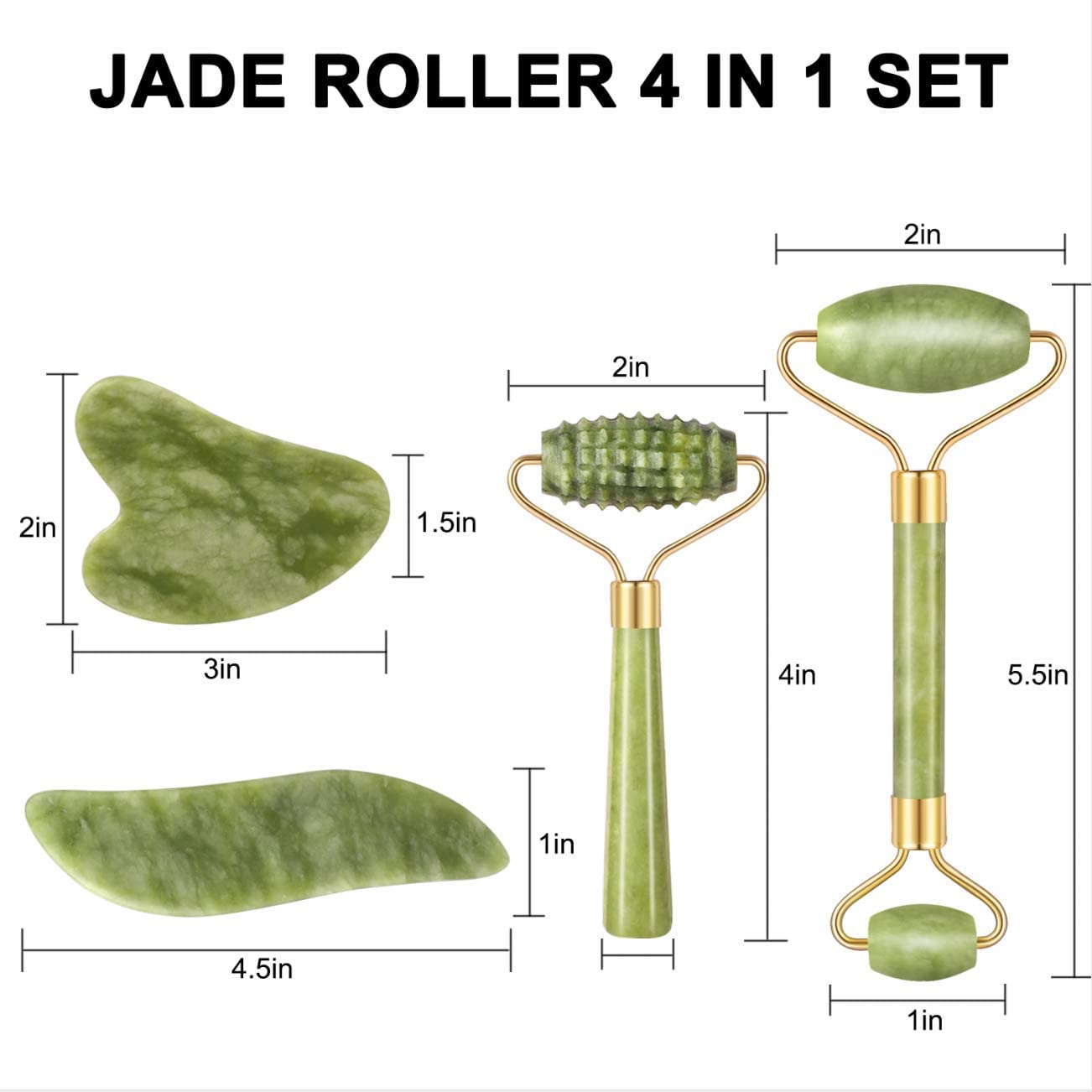 4-pcs Jade Roller & Gua Sha Set, Facial Roller Massager with Gua Sha Scraping Tool, Jade Stone Massager for Anti-aging, Slimming & Firming, Rejuvenate Face and Neck, Remove Wrinkles & Eye Puffiness - Medaid International