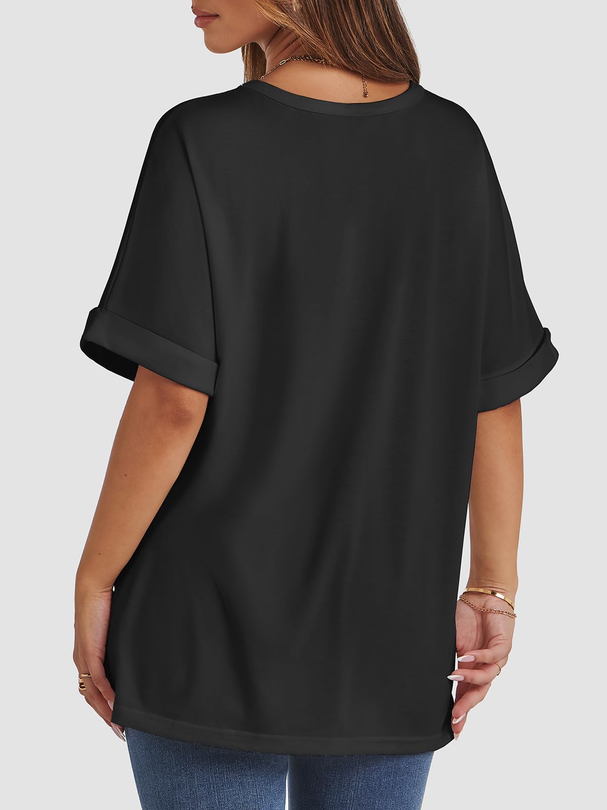 ATHMILE Womens Oversized Black T Shirts Loose Fit Crewneck Short Sleeve Summer Casual Blouse 2025 Y2K ShirtsTops - Medaid International