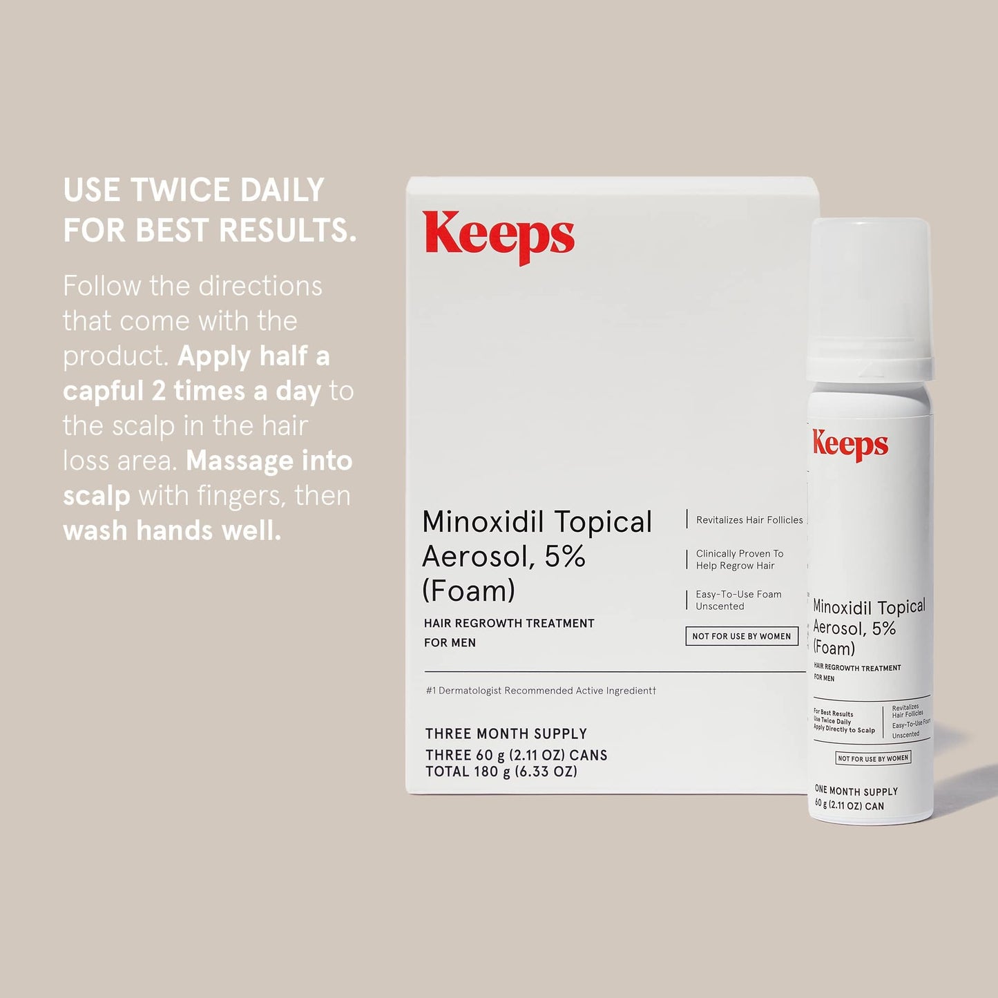 Keeps Extra Strength Minoxidil for Men - 5% Minoxidil Foam Hair Loss & Regrowth Treatment for Thinning & Bald Spots - Clinically Proven Hair Growth Products - Unscented Topical Aerosol Foam - Medaid International
